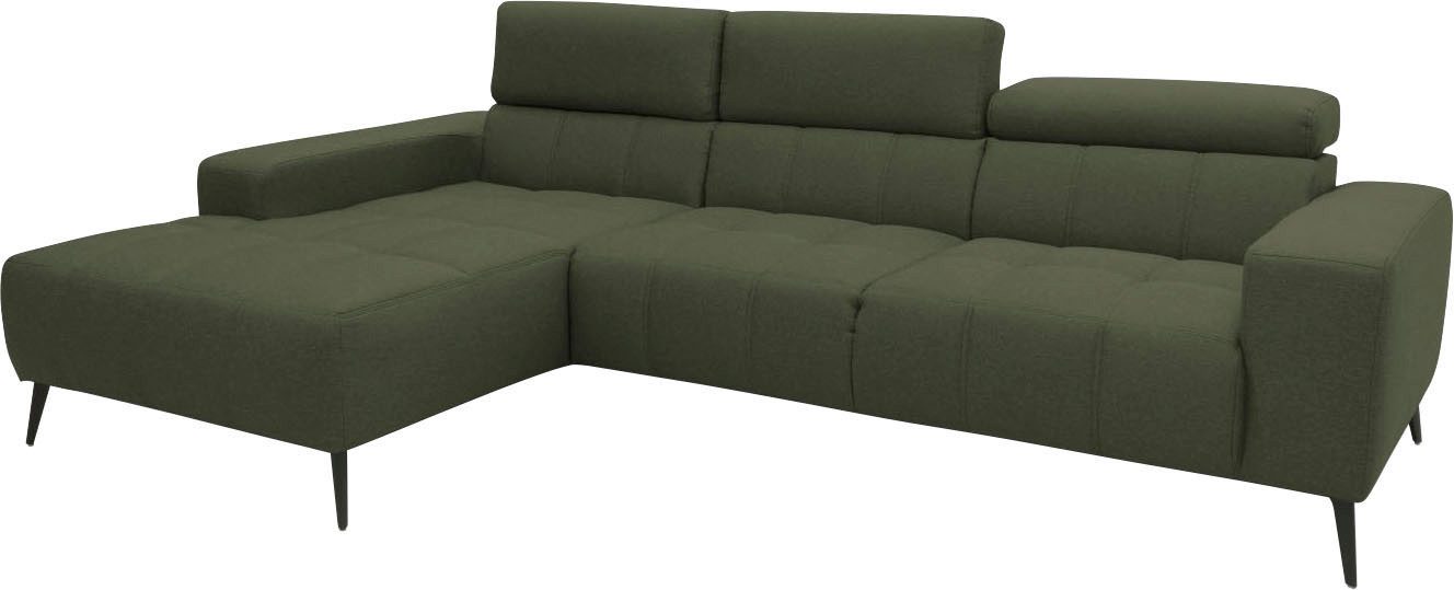 DOMO collection Hoekbank Trento L-vorm, met sledevoet of enkele voet naar keuze met verstelbare hoofdsteun, récamier links/rechts bestelbaar