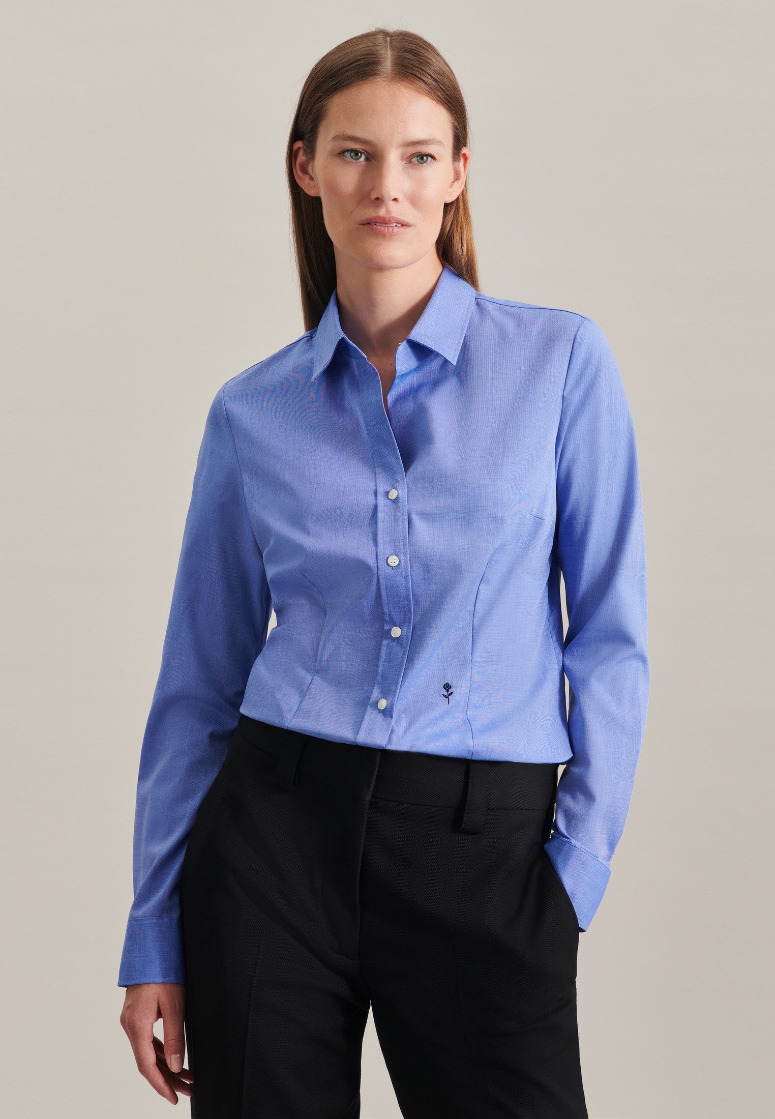 seidensticker Overhemdblouse Zwarte roos Lange mouwen kraag uni