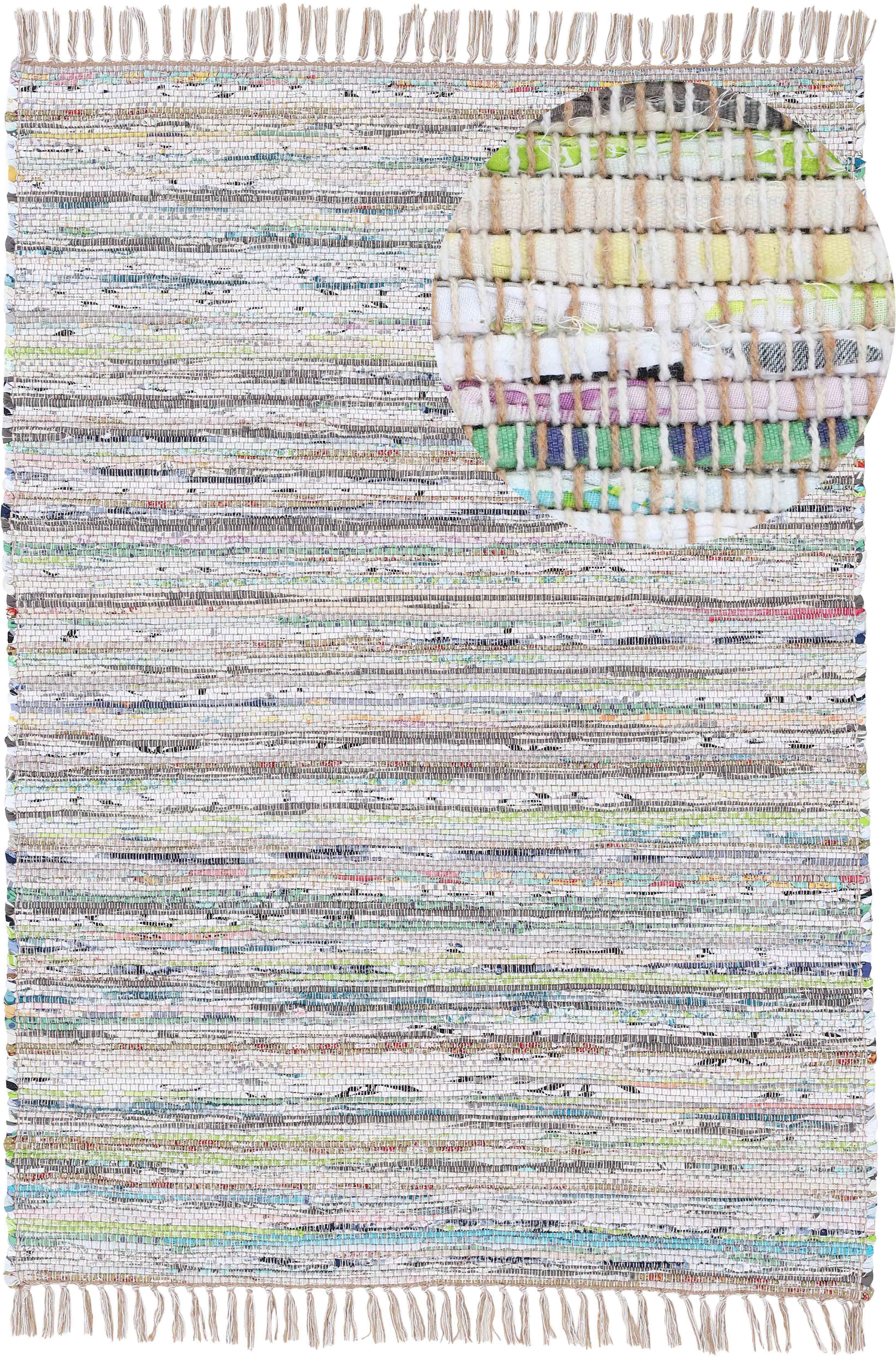 carpetfine Vloerkleed Kelim Chindi, omkeerbaar tapijt handgeweven, patchwork tapijt met franjes, ook verkrijgbaar in loperformaten