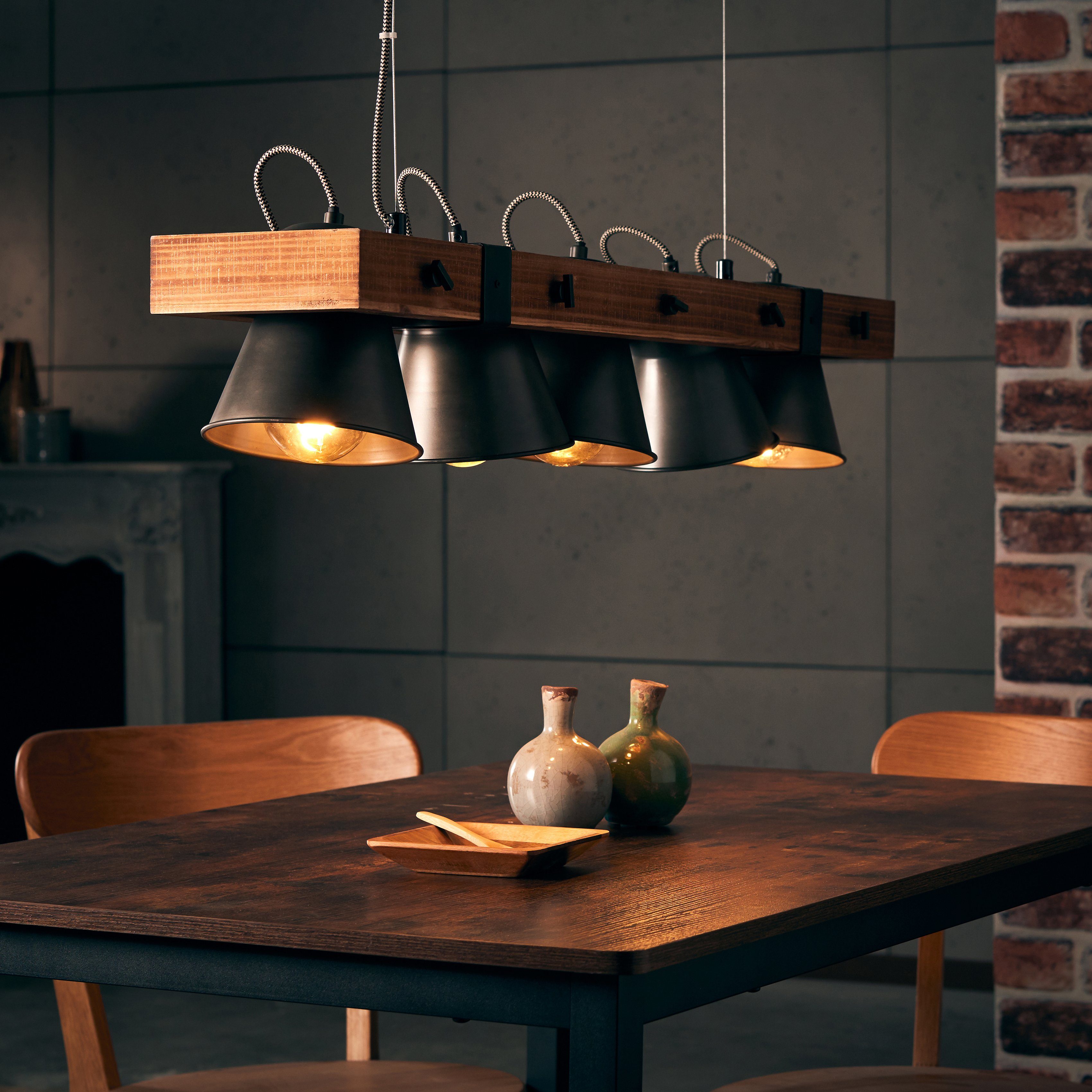 Brilliant Leuchten Hanglamp PLOW Hanglamp 5-lichts, zwenkbaar, staal/hout (1 stuk)