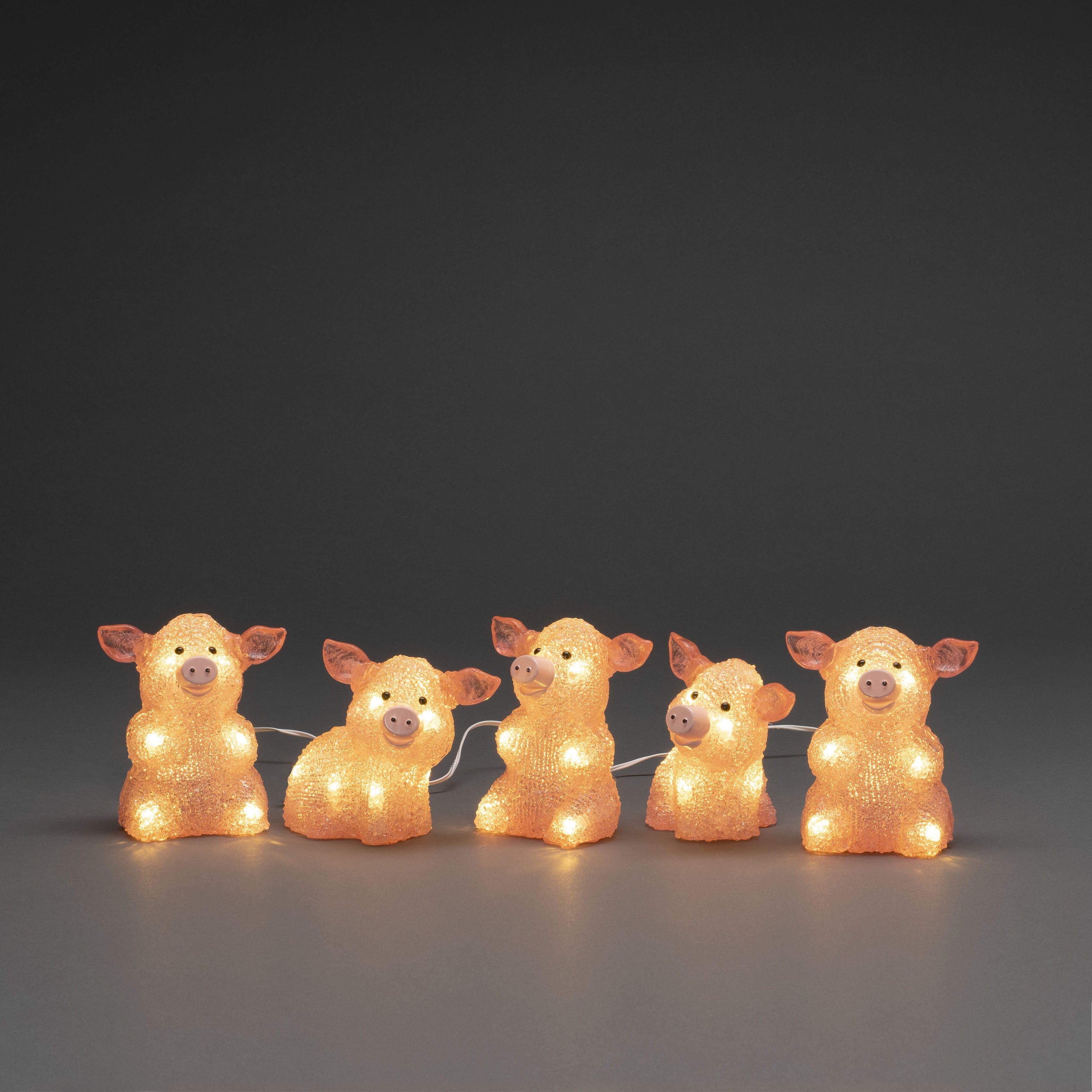 KONSTSMIDE Led-lichtsnoer Kerstversiering buiten Led acryl varkens set van 5, pink, 40 warmwitte dioden (1 stuk)