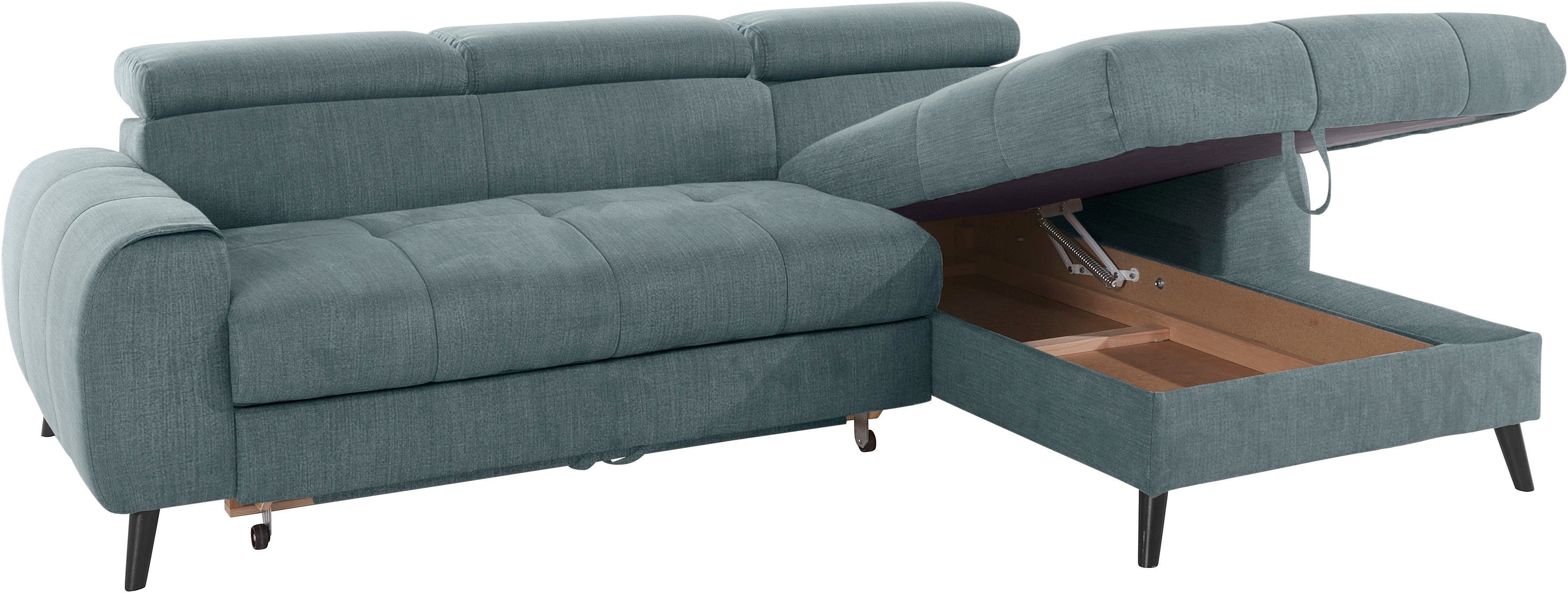 COTTA Hoekbank Mia L-vorm met 3 sierkussens keuze met bedfunctie, bedlade, verlichting & draadloze oplader