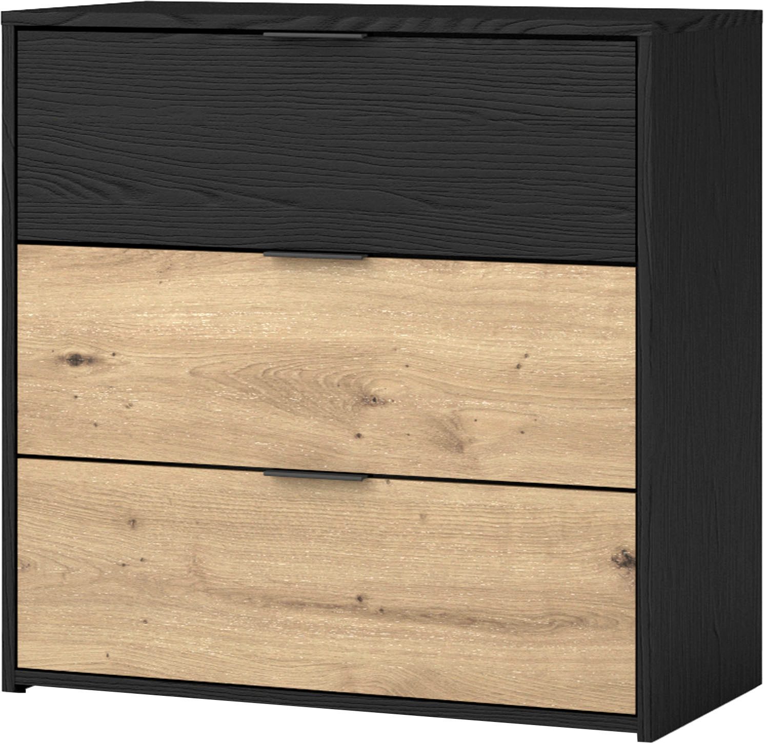 byLIVING Ladekast Rimini Melamine eiken zwart en artisan eiken, 3 lades, breedte 80 cm
