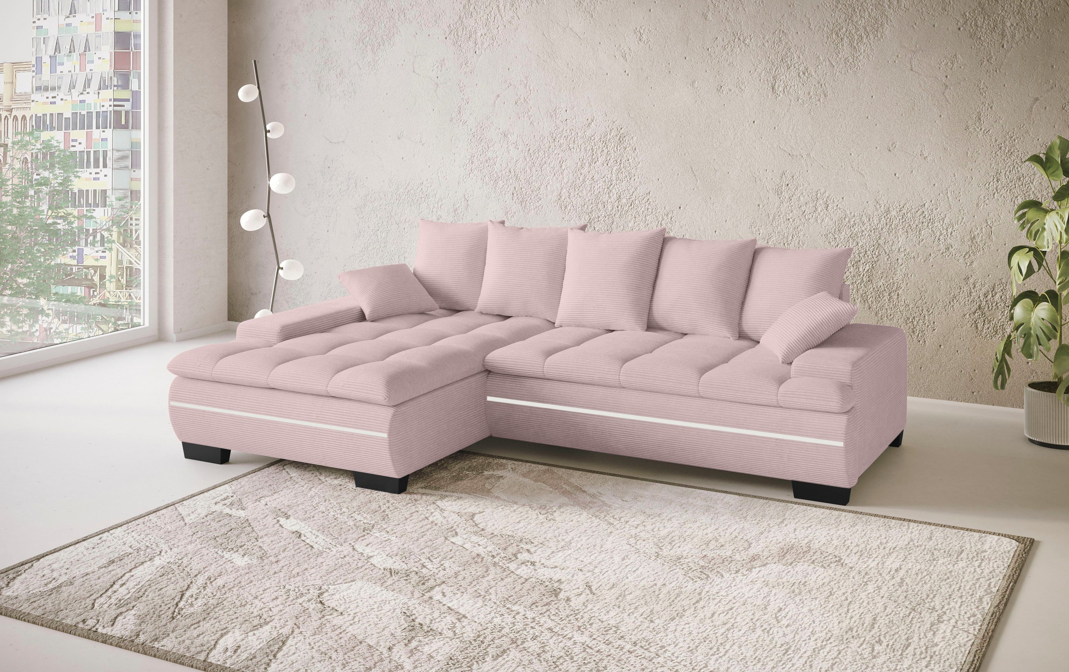 Mr. Couch Hoekbank Haiti II, L-vorm RGB-LED verlichting, optioneel met koudschuim, bed, bedlade