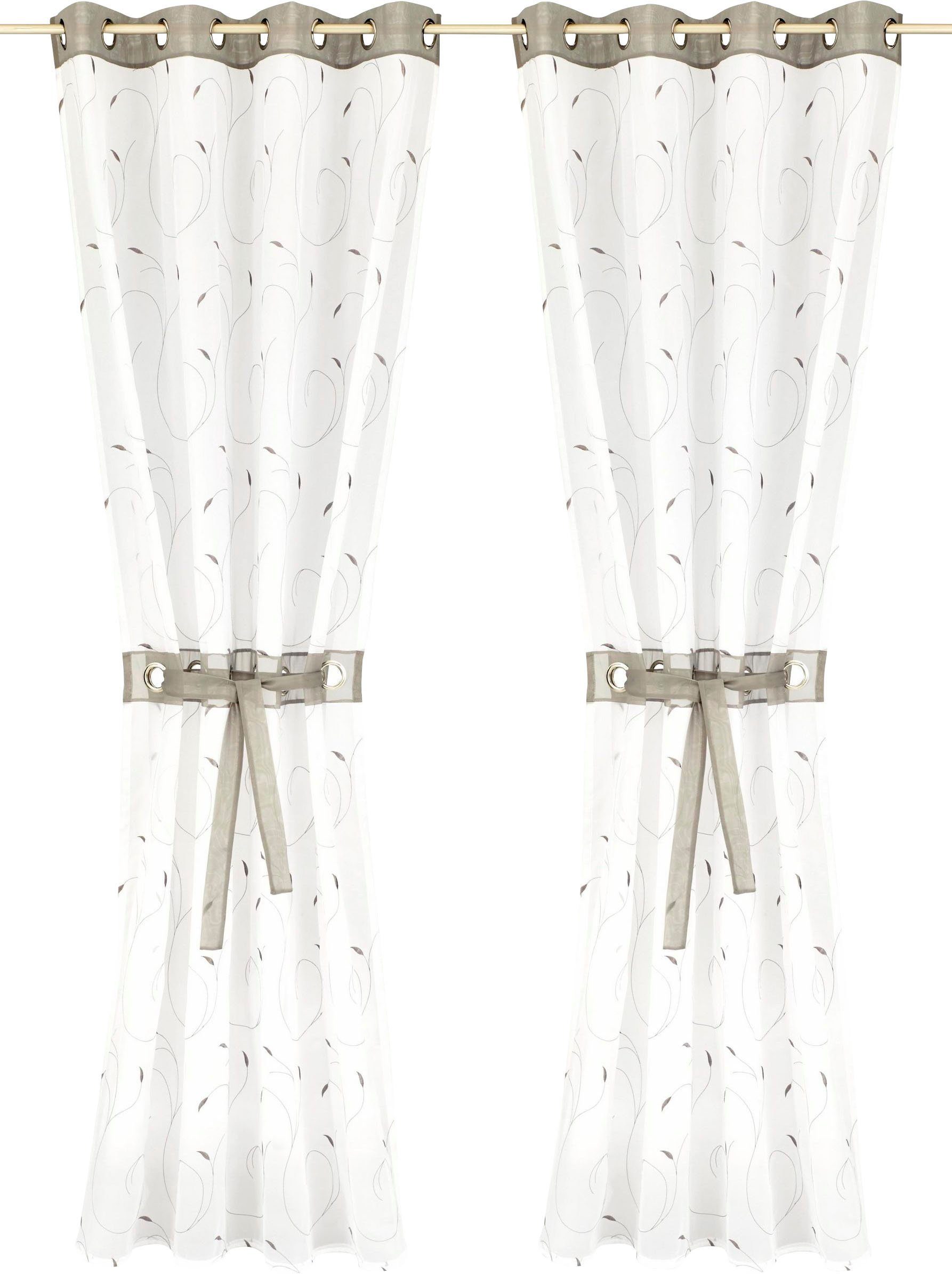 Home affaire Gordijn Jaca transparant, set van 2, geborduurd, voile, incl. embrasse (2 stuks)
