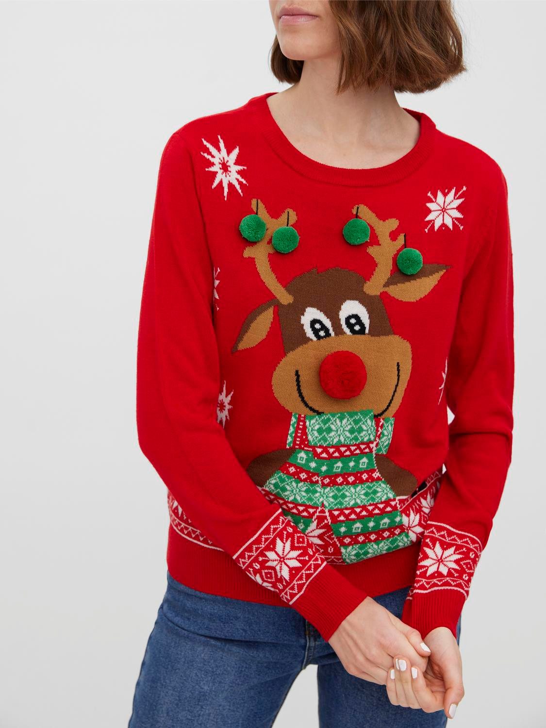 Vero Moda Kersttrui VMNEWFROSTYDEER LS O-NECK BLOUSE XMAS