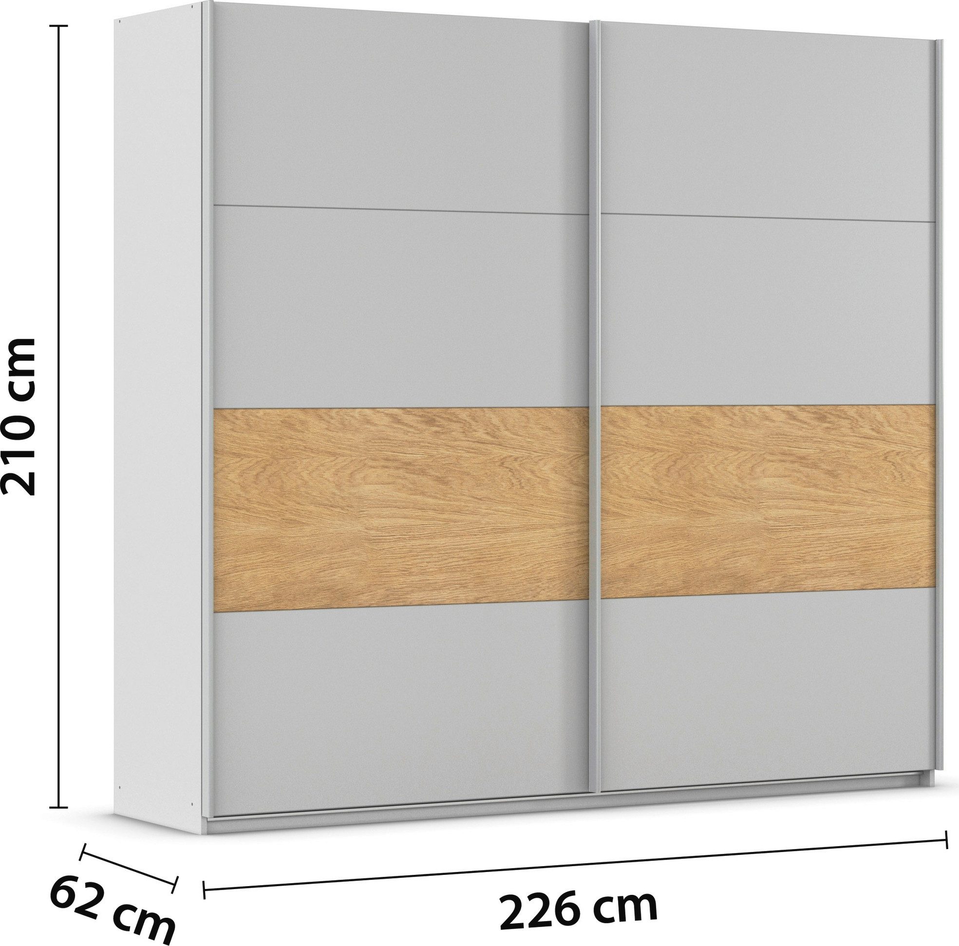 rauch Schuifdeurkast Kledingkast Kast Garderobe Slaapkamerkast MALVA Buikband afgewerkt in geborsteld eikenfineer MADE IN GERMANY