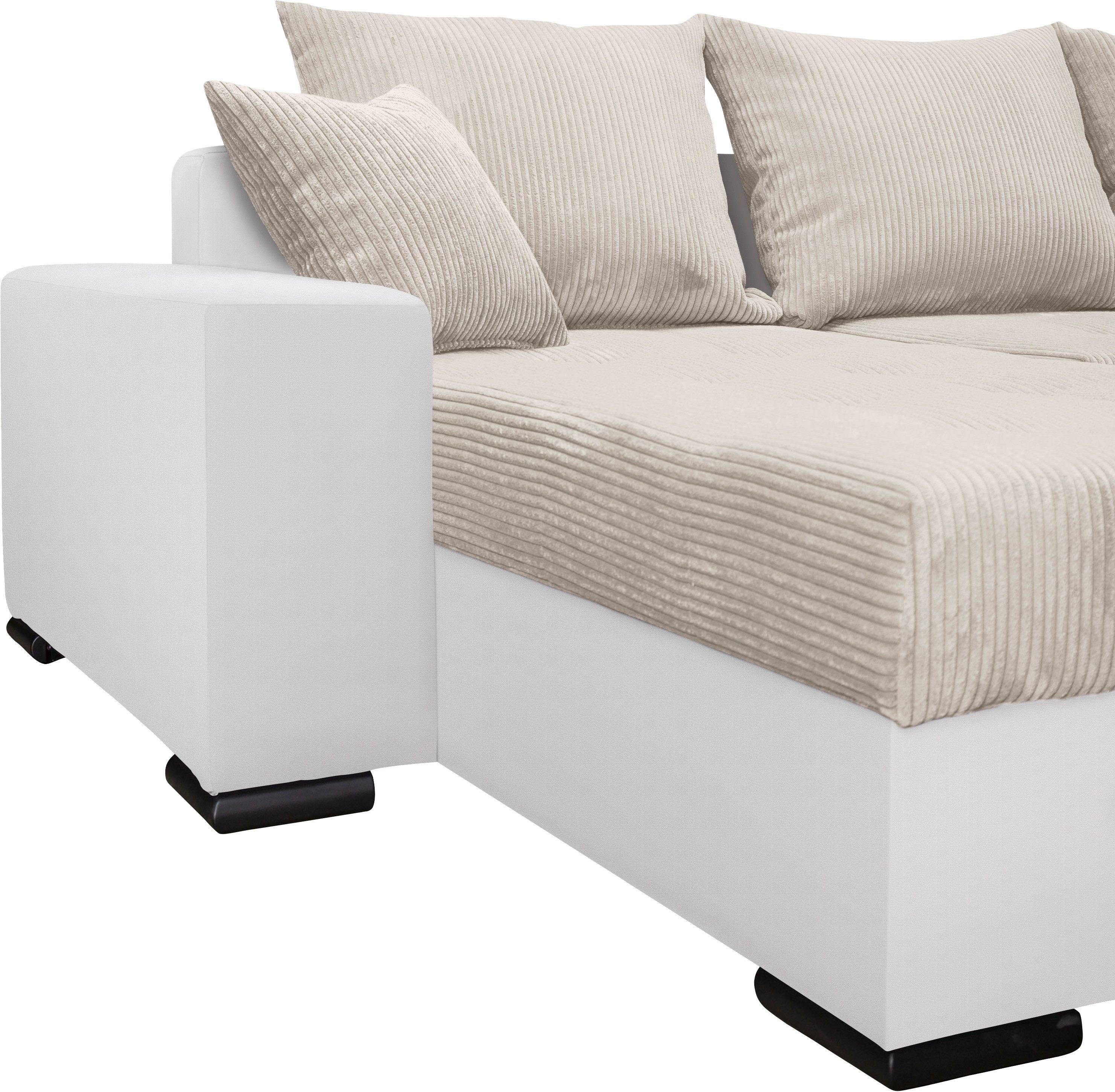 COLLECTION AB Zithoek XL-Josy U-vorm, breedte 313 cm, cord-/mix incl. bedfunctie, bedlade, met 4 gelijk grote rugkussens