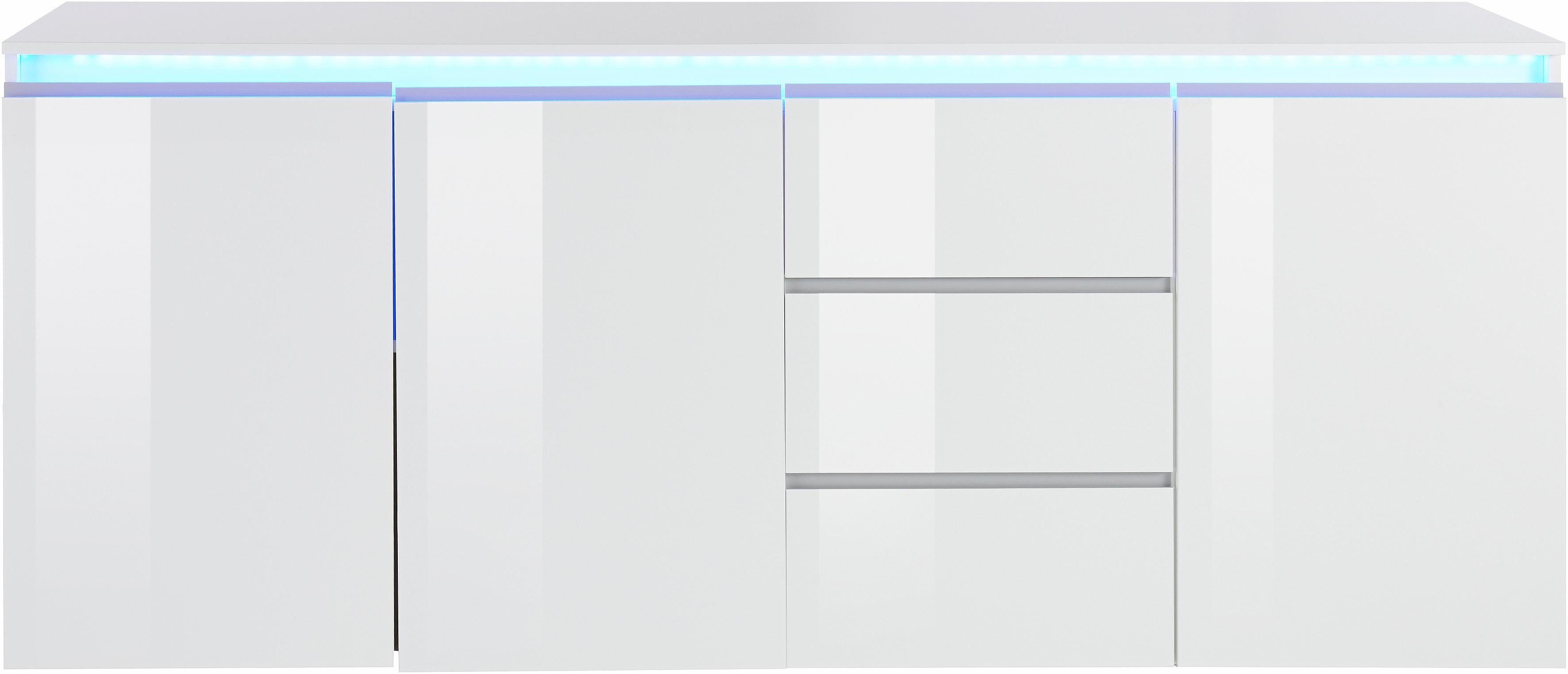 INOSIGN Dressoir Magic, commode, kast, dressoir met 3 deuren en 3 lades hoogglans gelakt (b/d/h) 200x40x80 cm