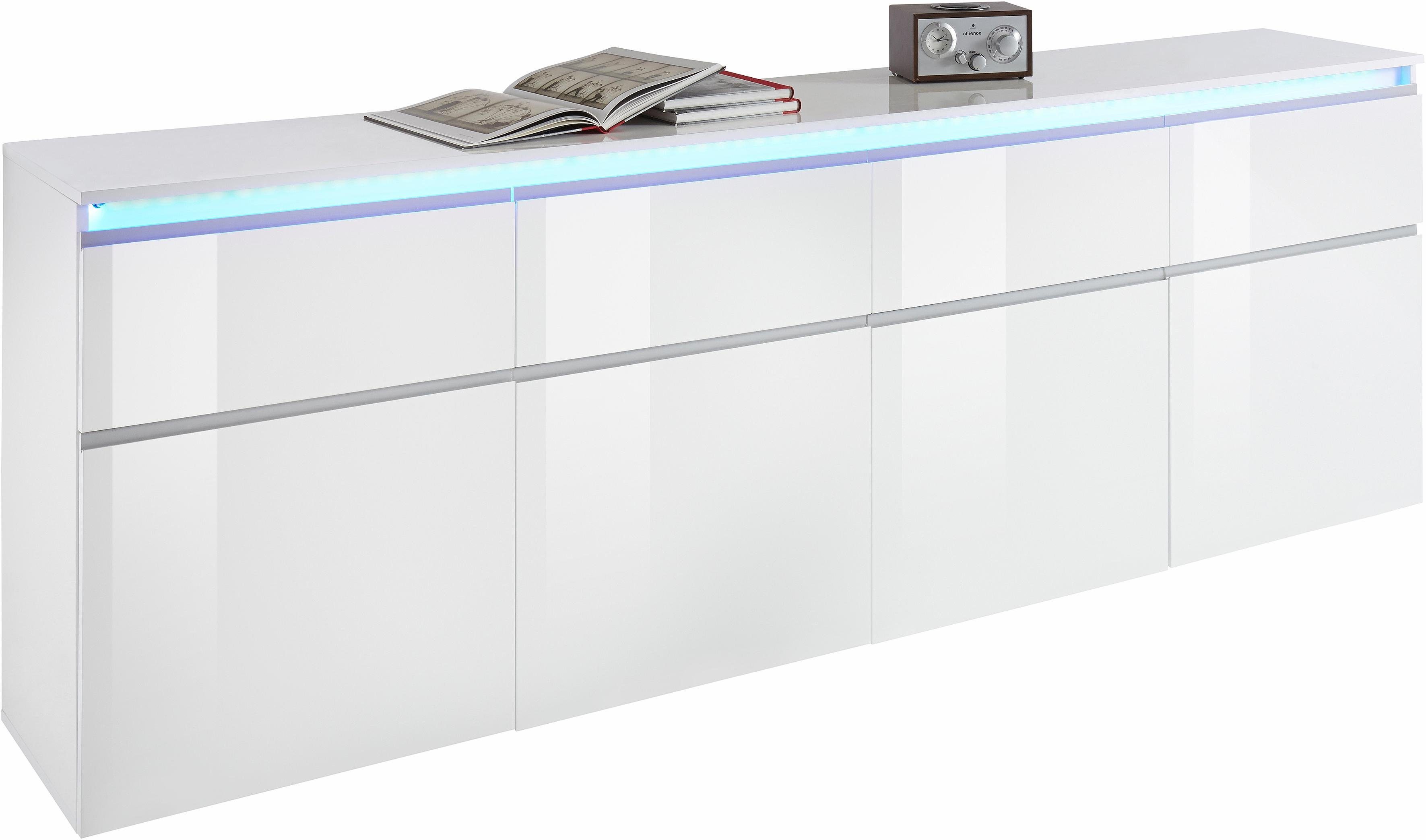 INOSIGN Dressoir Magic, commode, kast, dressoir met 4 deuren, 4 lades en aluminiumkleurige softgrepen, breedte 240 cm
