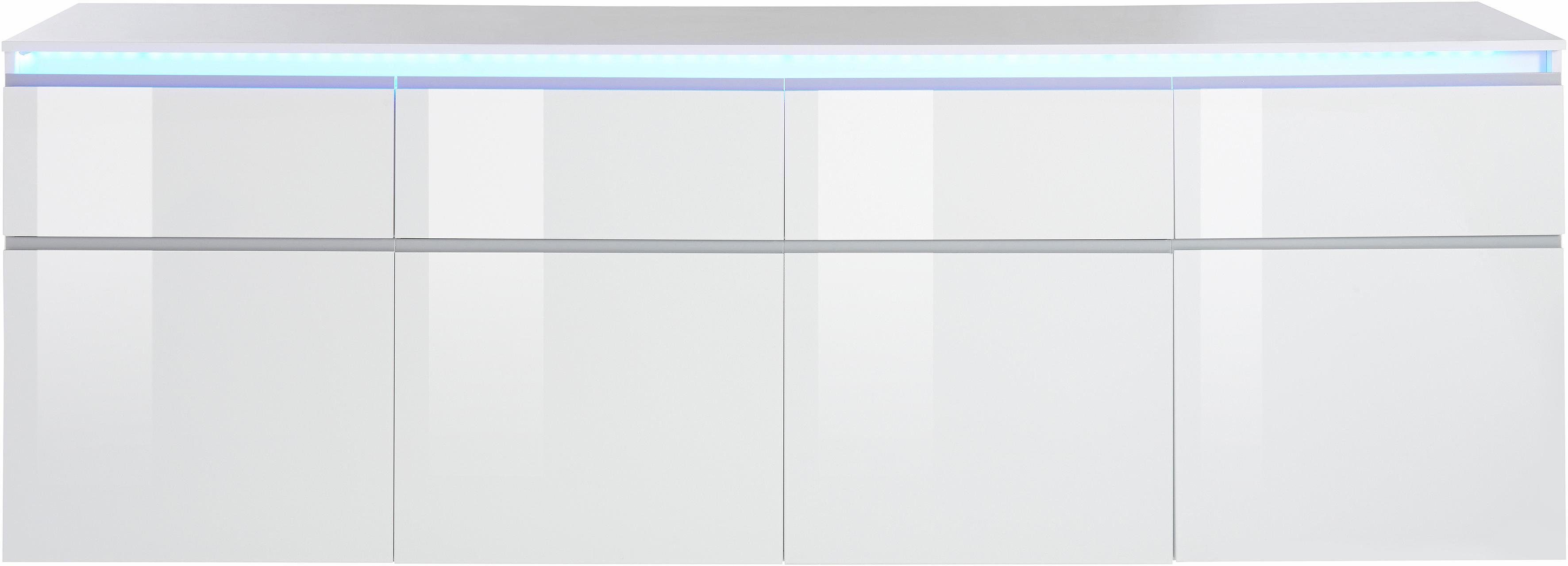 INOSIGN Dressoir Magic, commode, kast, dressoir met 4 deuren, 4 lades en aluminiumkleurige softgrepen, breedte 240 cm