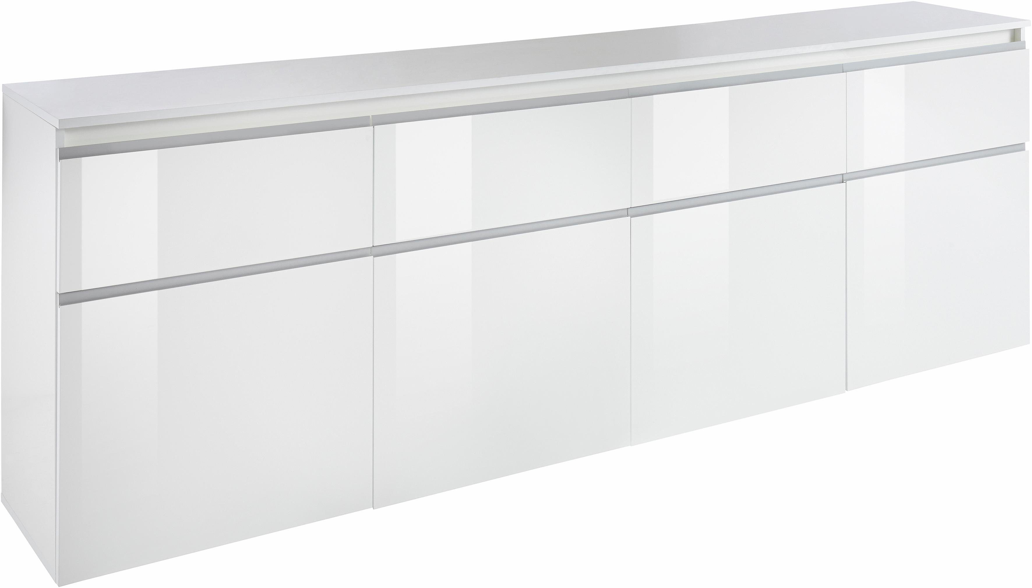 INOSIGN Dressoir Magic, commode, kast, dressoir met 4 deuren, 4 lades en aluminiumkleurige softgrepen, breedte 240 cm