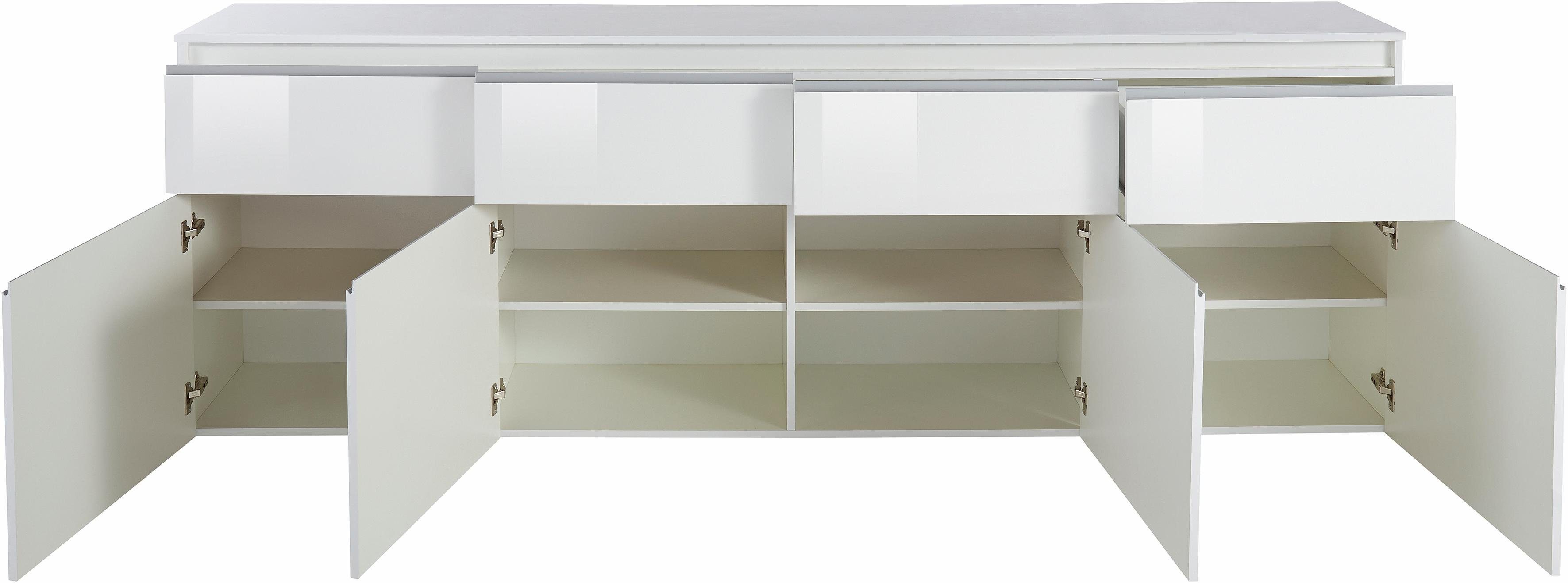 INOSIGN Dressoir Magic, commode, kast, dressoir met 4 deuren, 4 lades en aluminiumkleurige softgrepen, breedte 240 cm