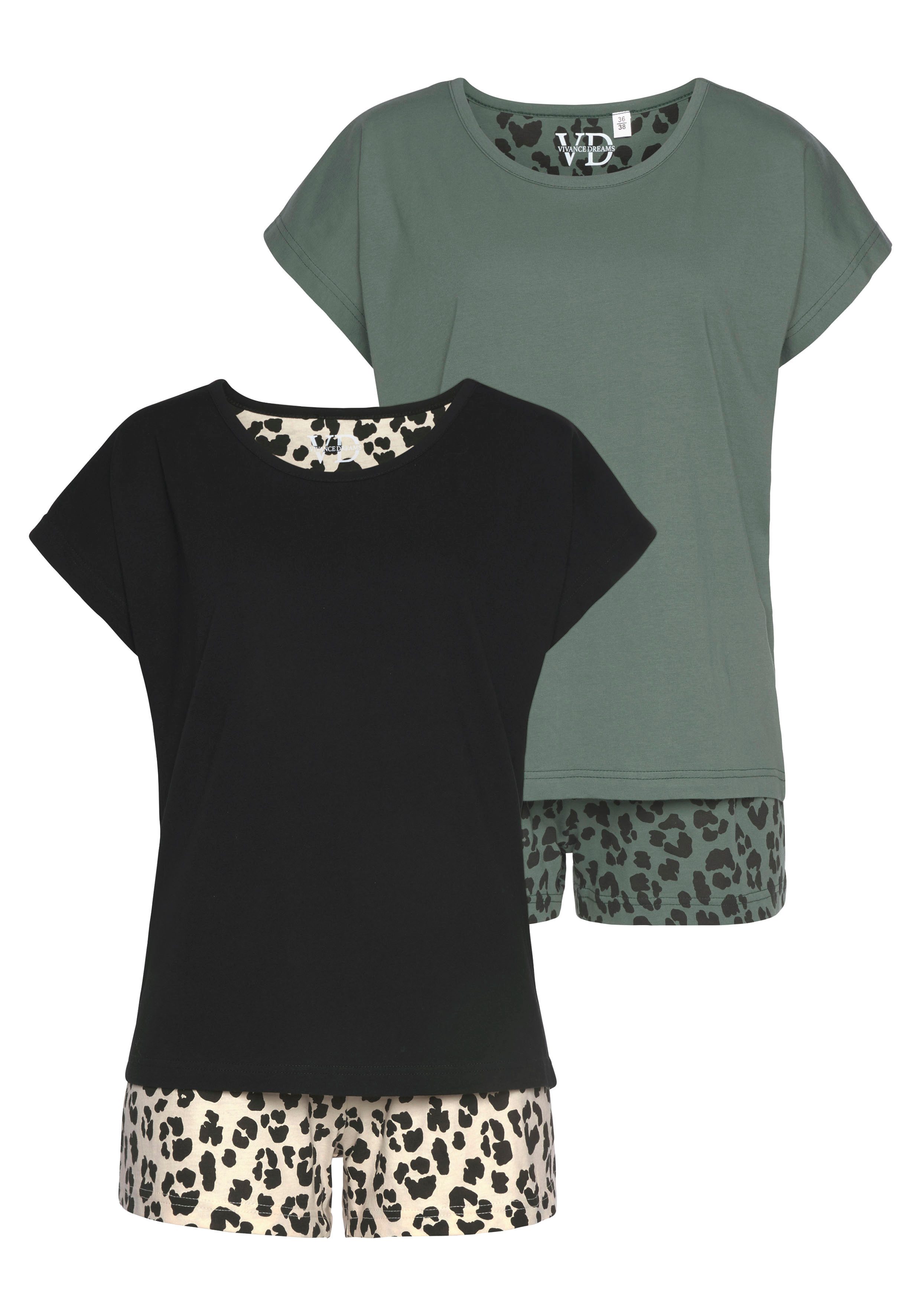 Vivance Dreams Shortama met animal-print (4-delig, Set van 2)