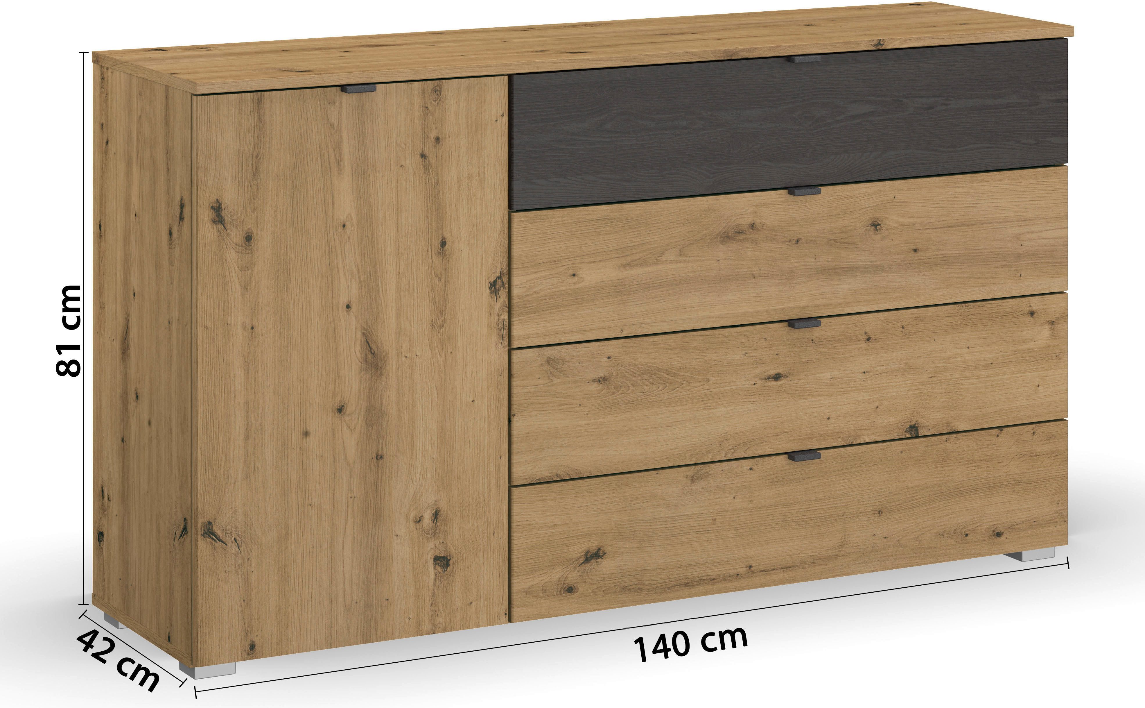rauch Kast met laden en deuren Commode Sideboard Ladecommode Deurencommode APOLLON met 1 deur en 4 lades, 1 lade in afwerking made in germany
