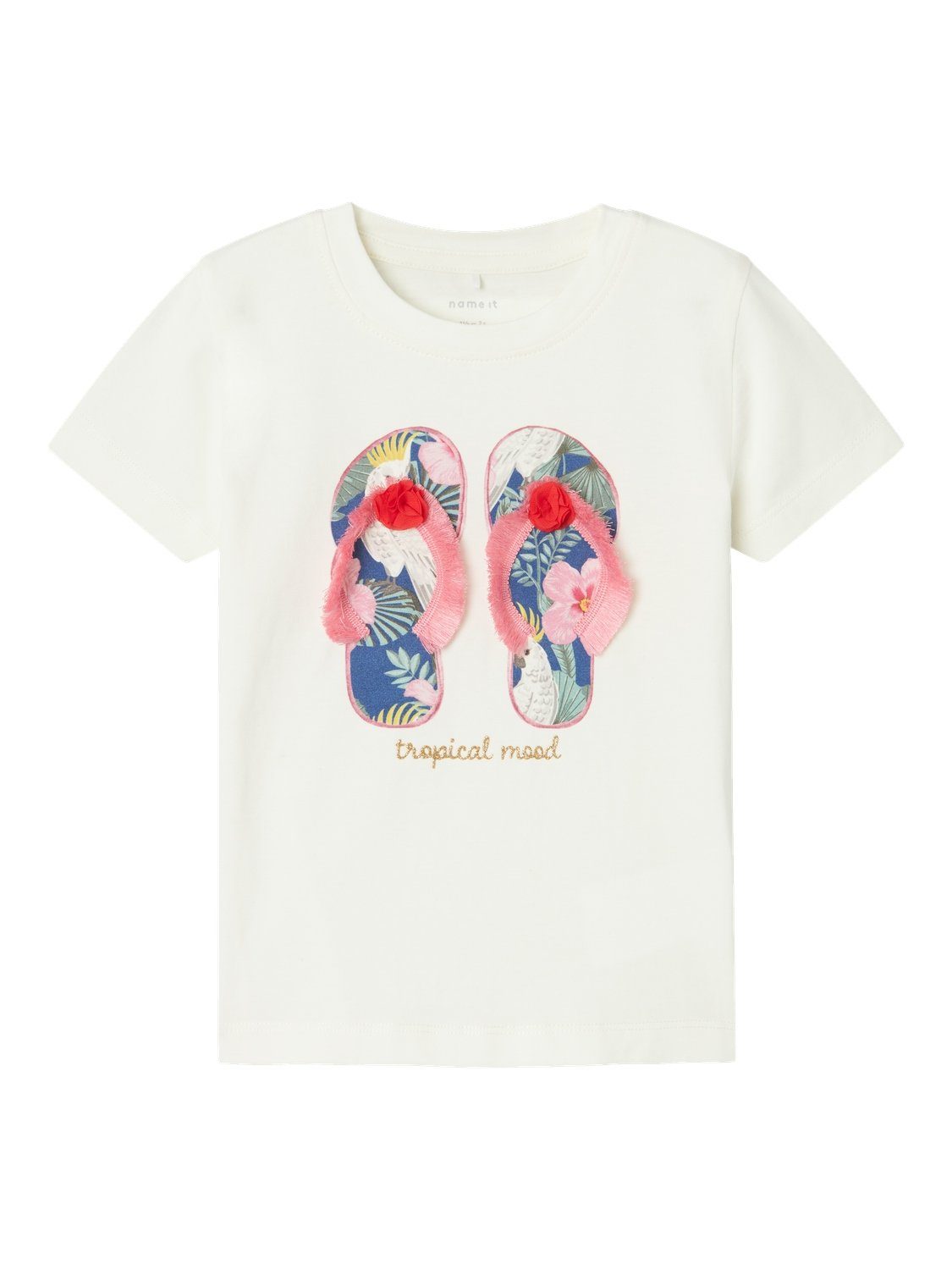 Name it MINI T-shirt NMFFRANSISCA met printopdruk en 3D applicatie wit Meisjes Stretchkatoen Ronde hals 104