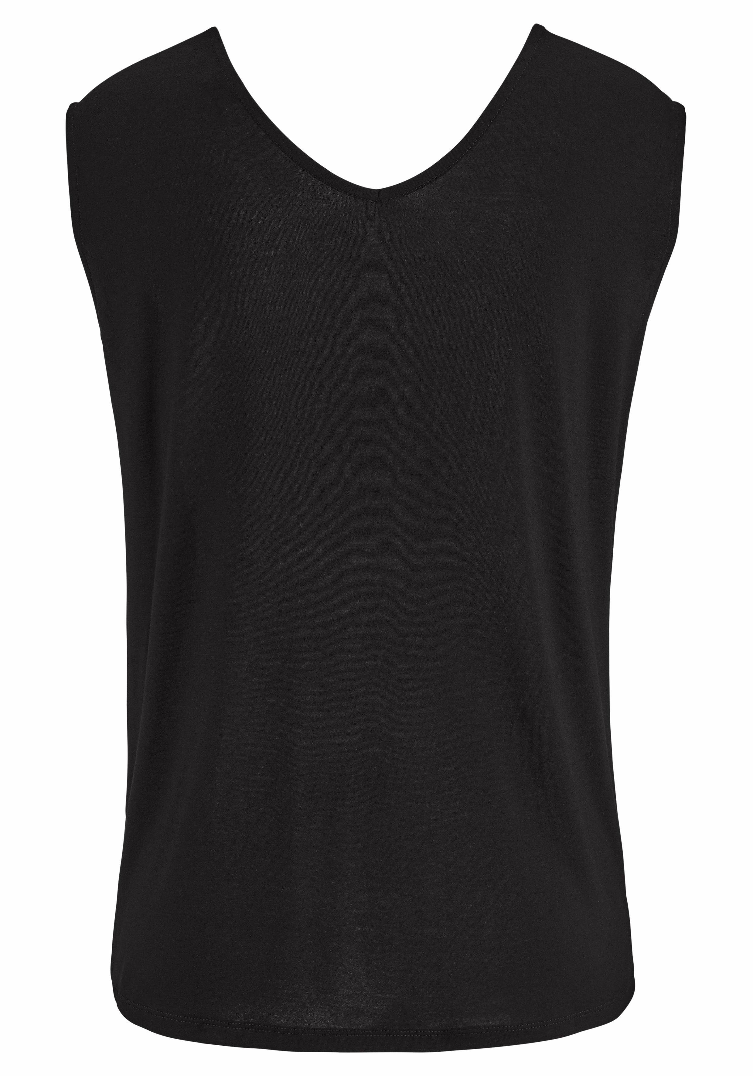 s.Oliver RED LABEL Beachwear T-shirt met sierbandjes bij de hals, shirt met korte mouwen, zomers