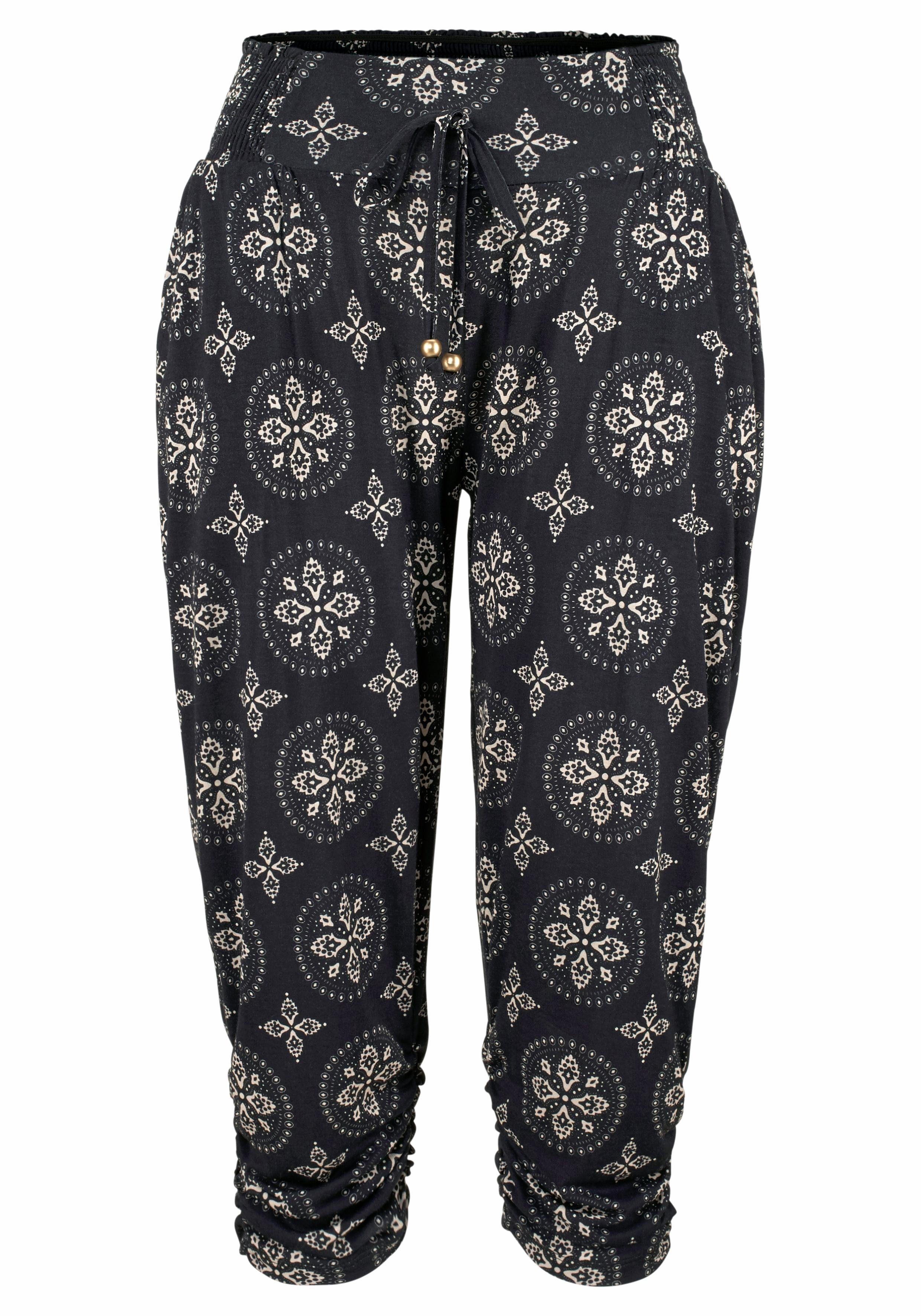 Lascana Strandcapri met all-over print en zakken, 3/4 broek, capribroek, elastisch