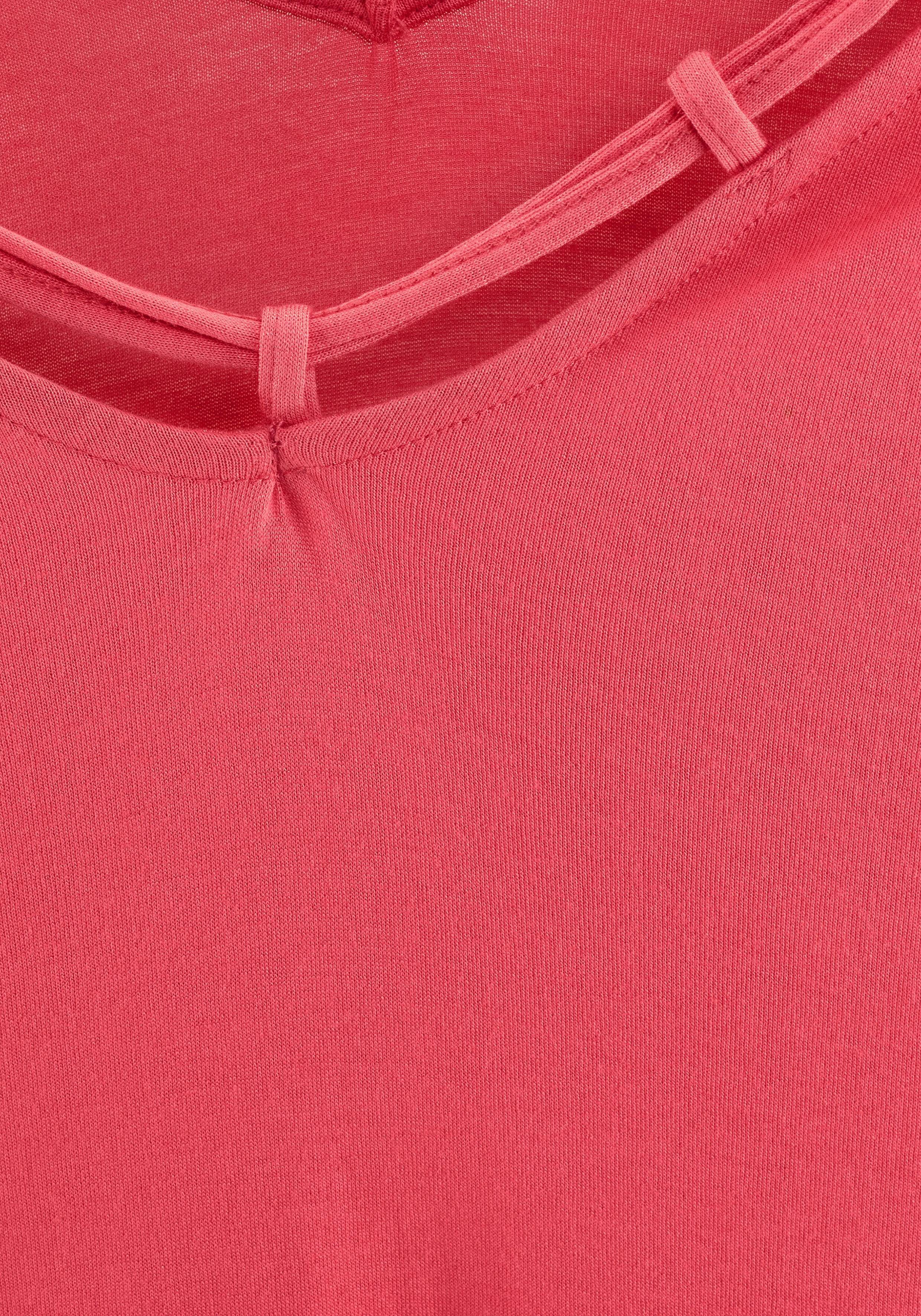 s.Oliver RED LABEL Beachwear T-shirt met sierbandjes bij de hals, shirt met korte mouwen, zomers