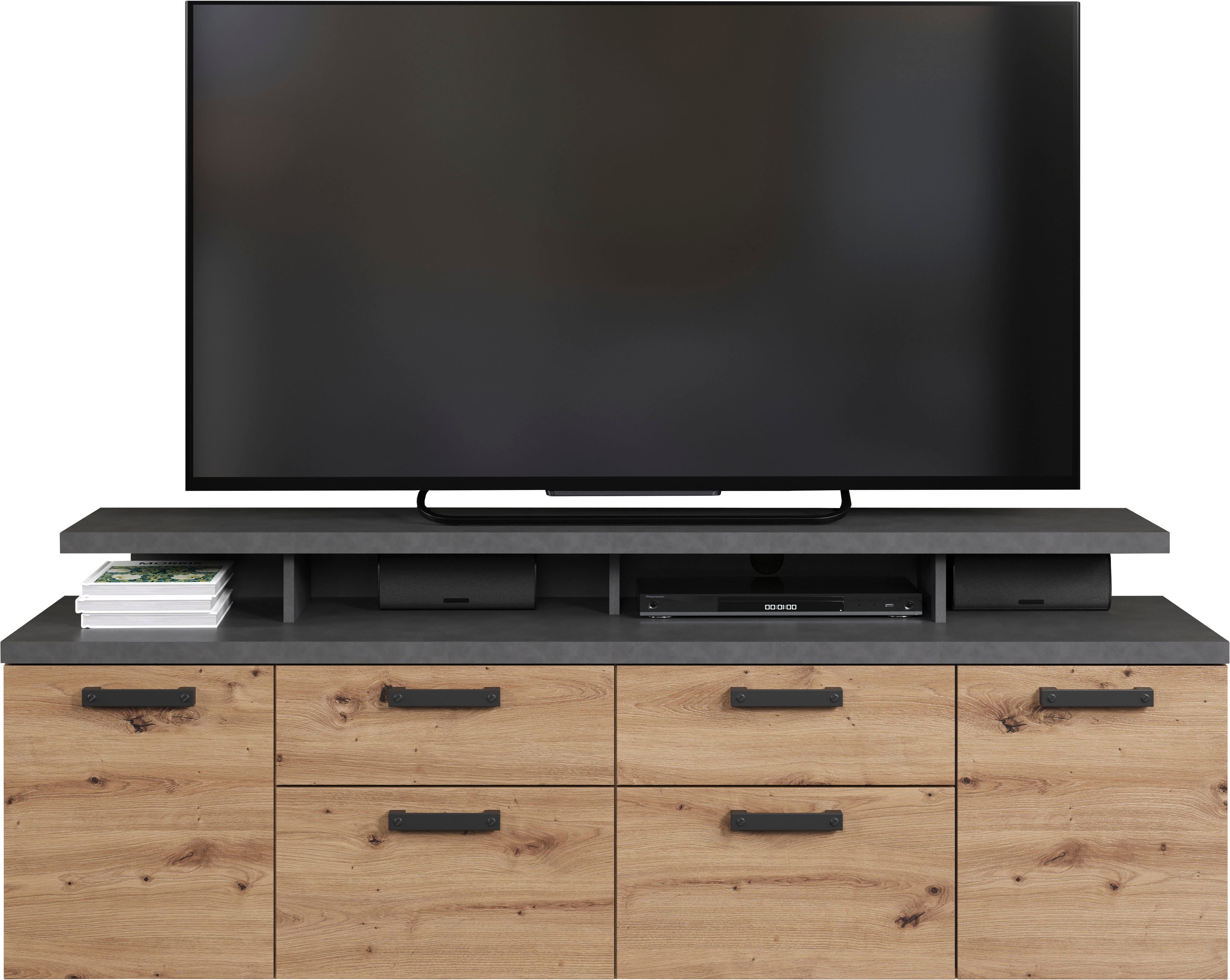 Home affaire Tv-kast Ambres Lowboard inclusief opzetstuk in eik/grijs - Met volledige uittrekfunctie (1 stuk)