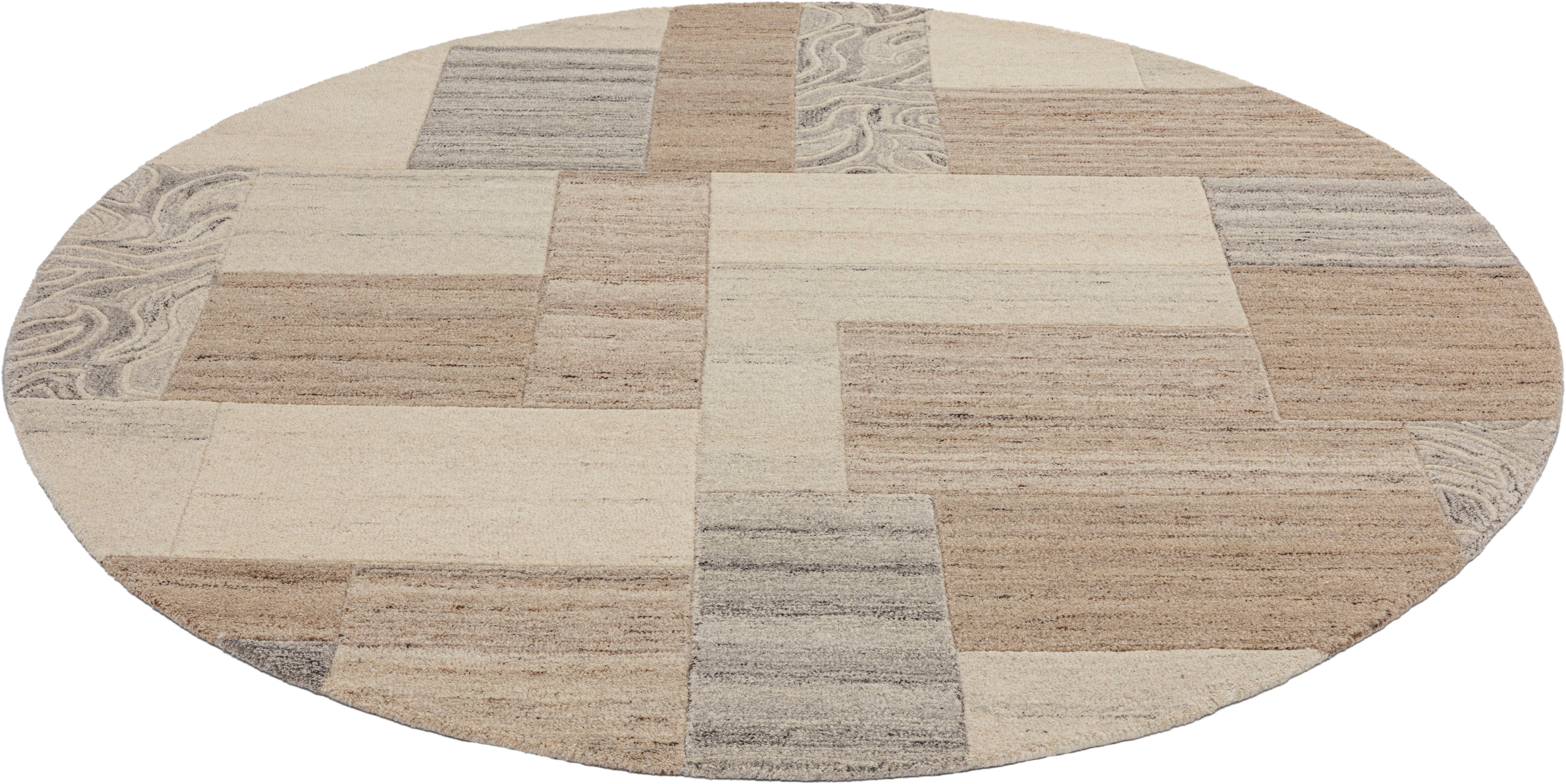 THEKO Wollen kleed Lola, wol, handgemaakt, patchwork ontwerp handgetuft, woonkamer, slaapkamer, eetkamer