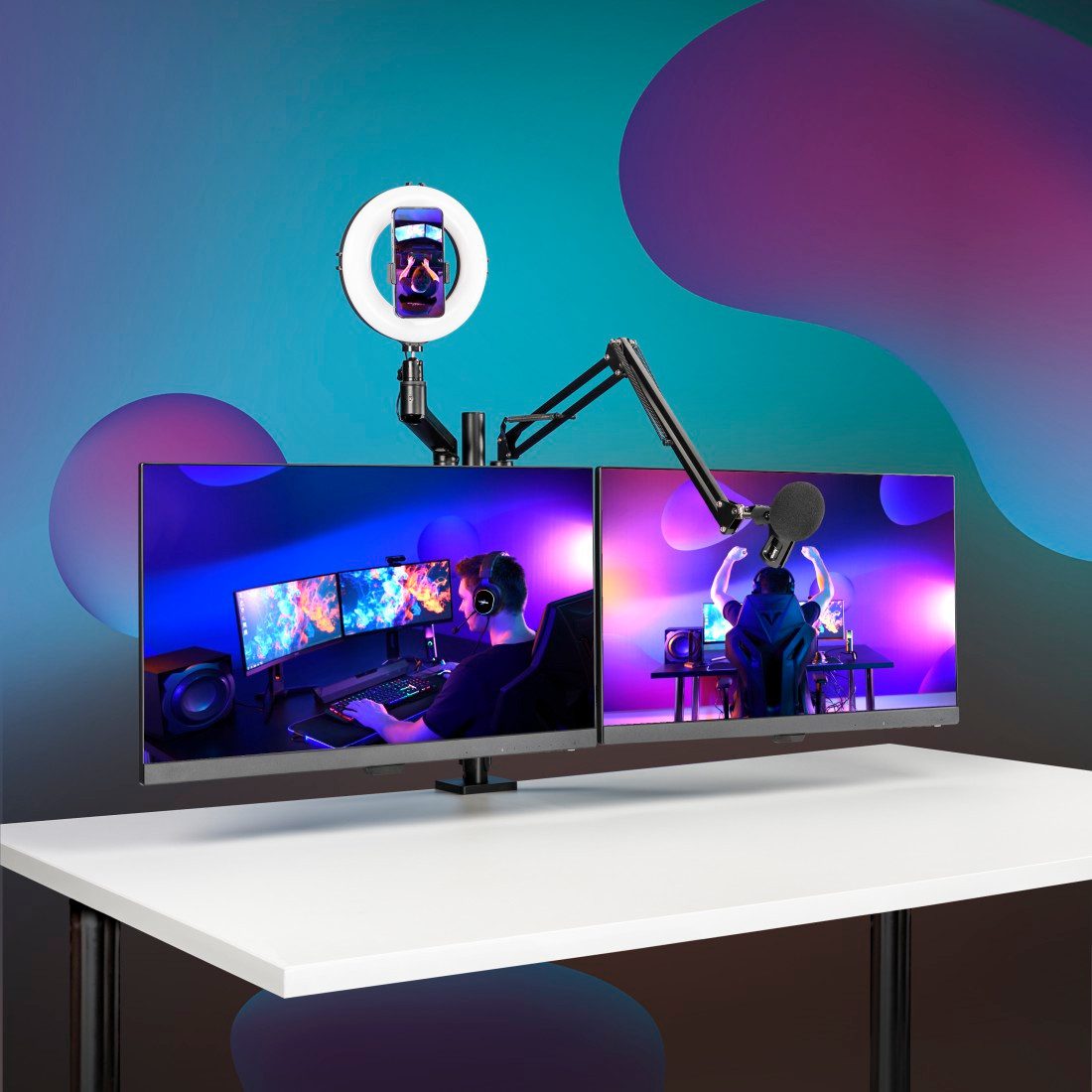 Hama Monitorhouder Monitorbeugel voor streaming setup, kantelbaar, draaibaar, verstelbaar