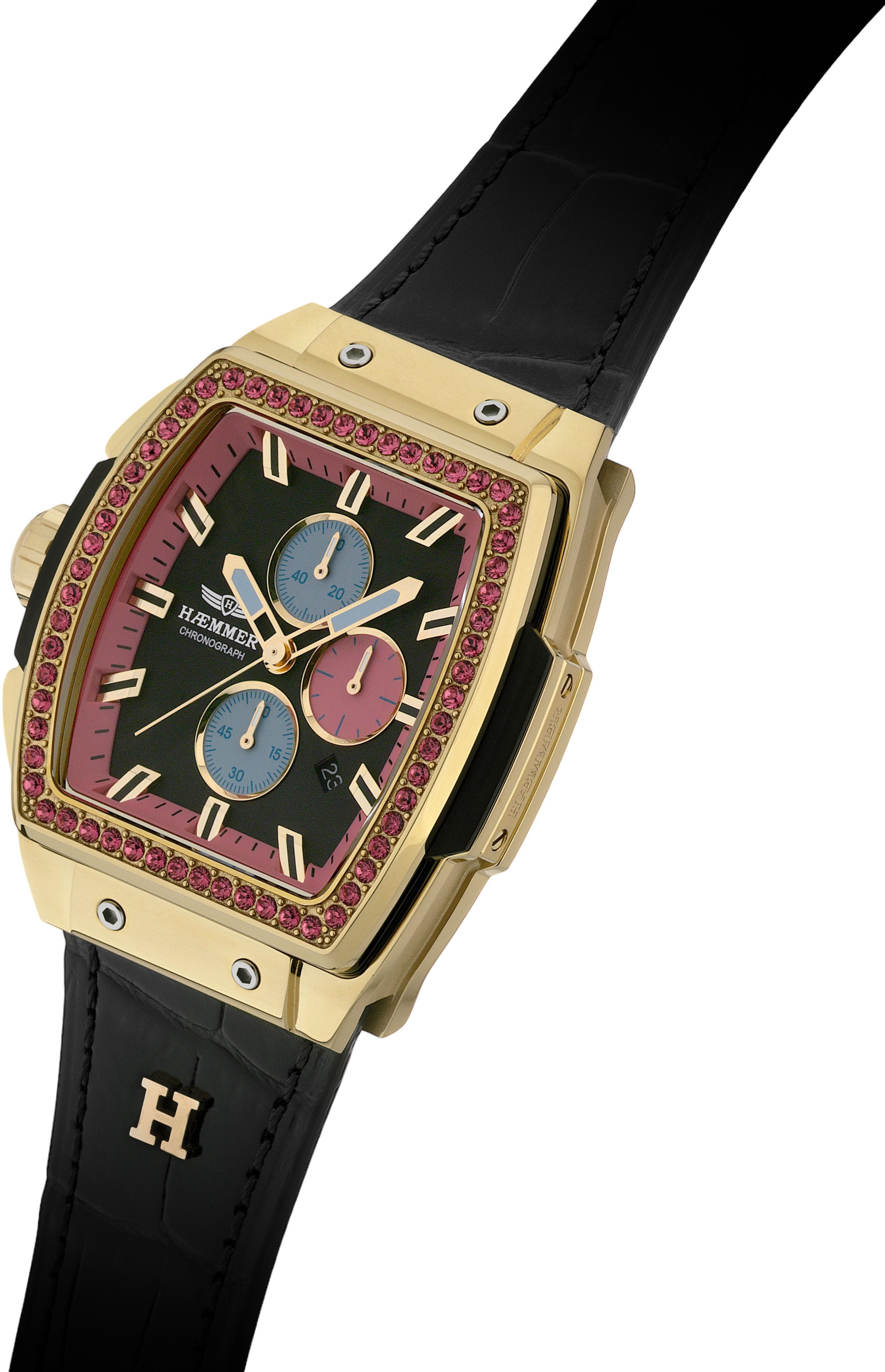 HAEMMER GERMANY Chronograaf TONNEAU Quartz horloge, polshorloge, dameshorloge, leren band, geschroefde kroon, datum