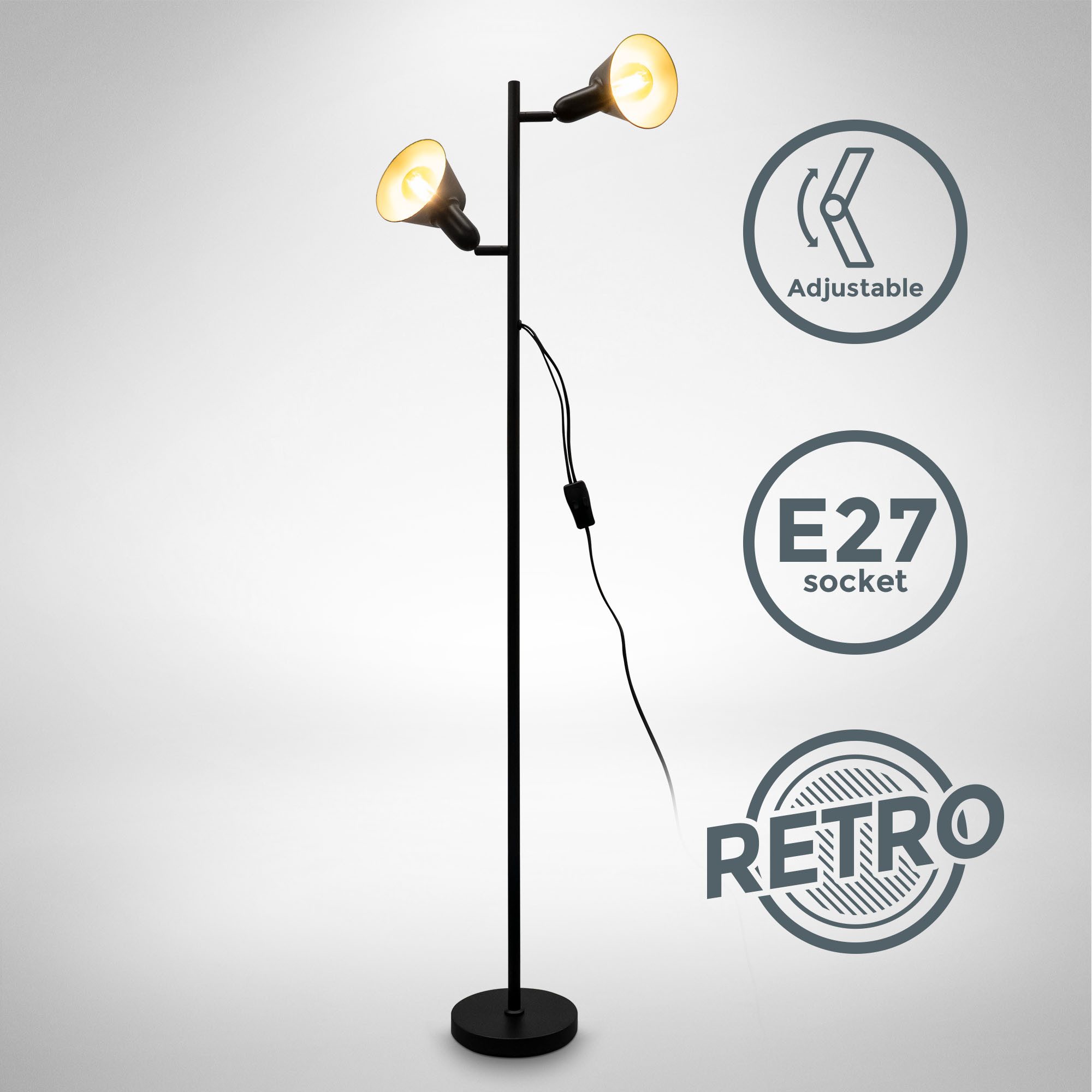 B.K.Licht Staande lamp Design vloerlamp, incl. dubbele schakelaar (1 stuk)