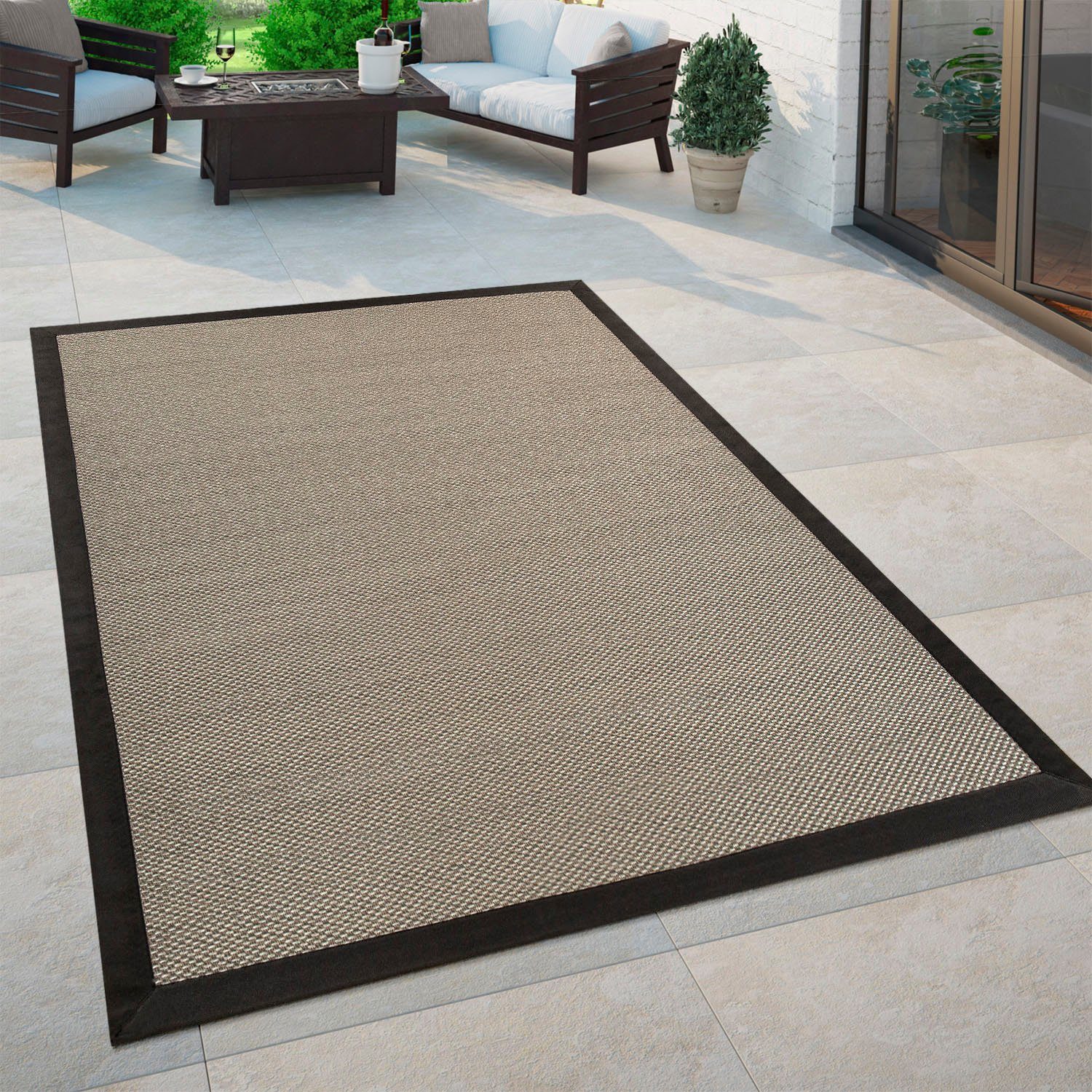 Paco Home Vloerkleed Sisala 270 Platweefsel, geweven, sisal look, randdessin, geschikt voor binnen en buiten