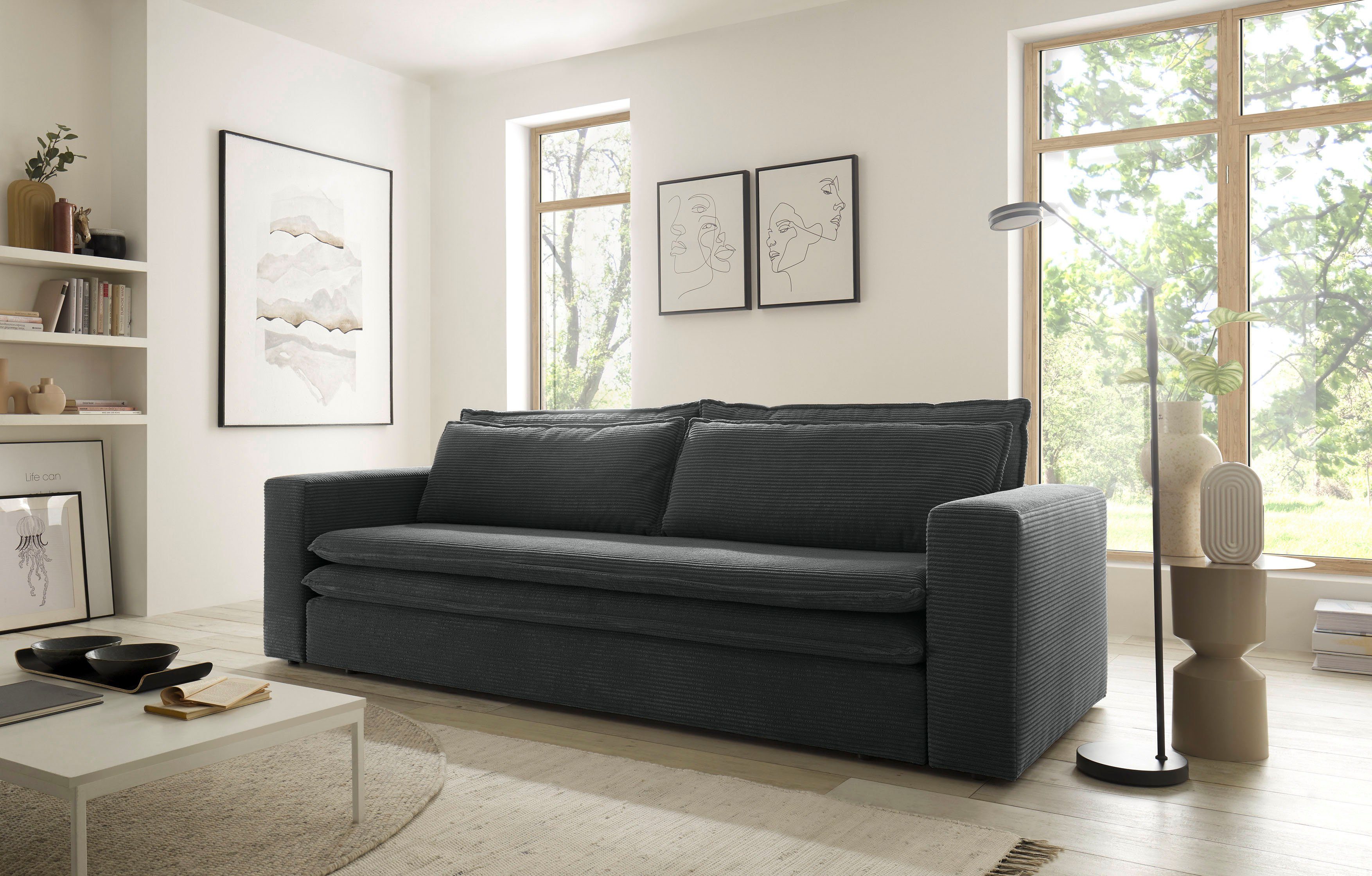 Places of Style 3-zitsbank PIAGGE Cord-bekleding - met slaapfunctie en bedkist, met praktische topmatras
