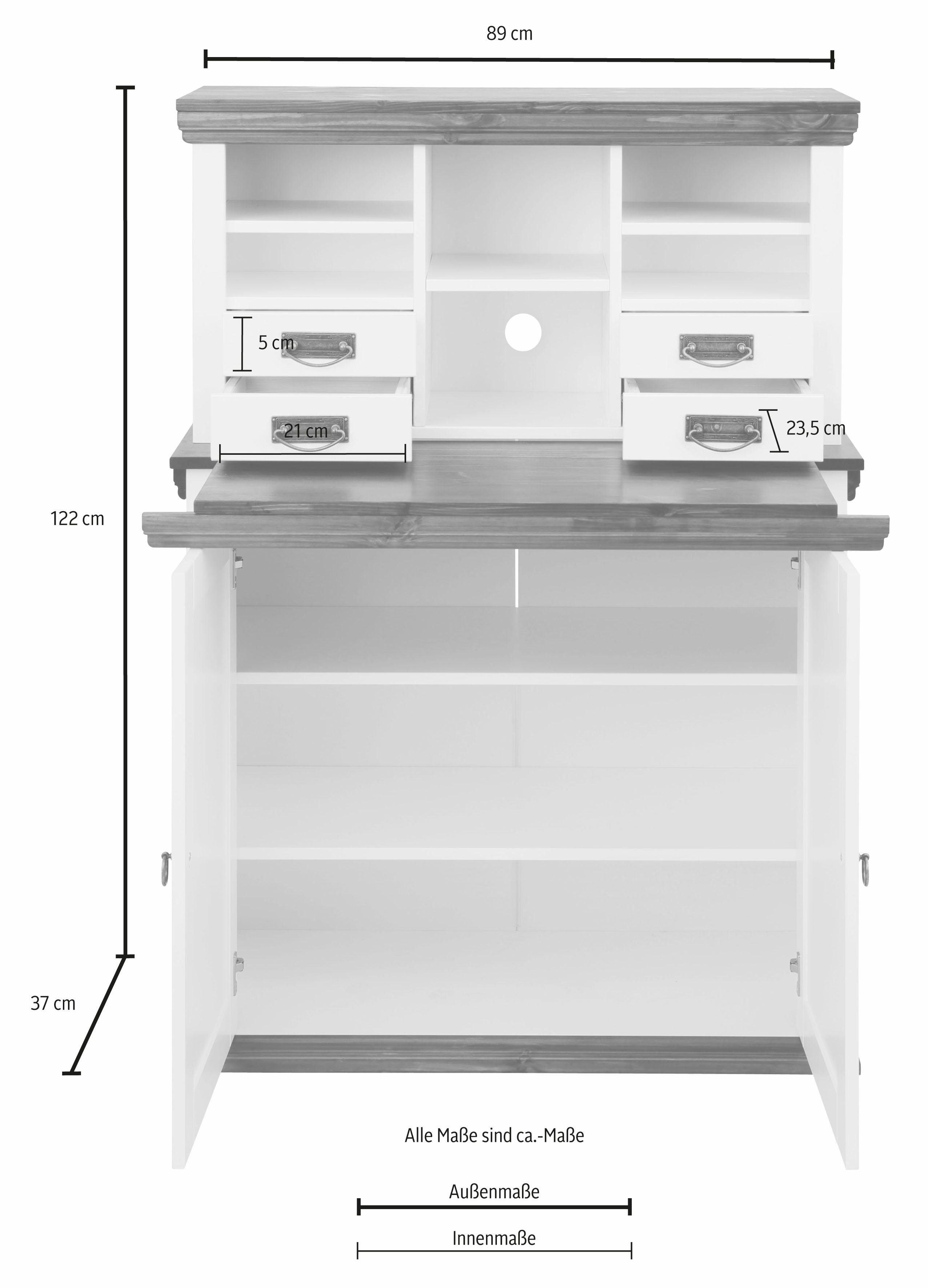 Home affaire Secretaire Konrad Bureau van massief hout, met veel opbergruimte, B89 x H122 cm