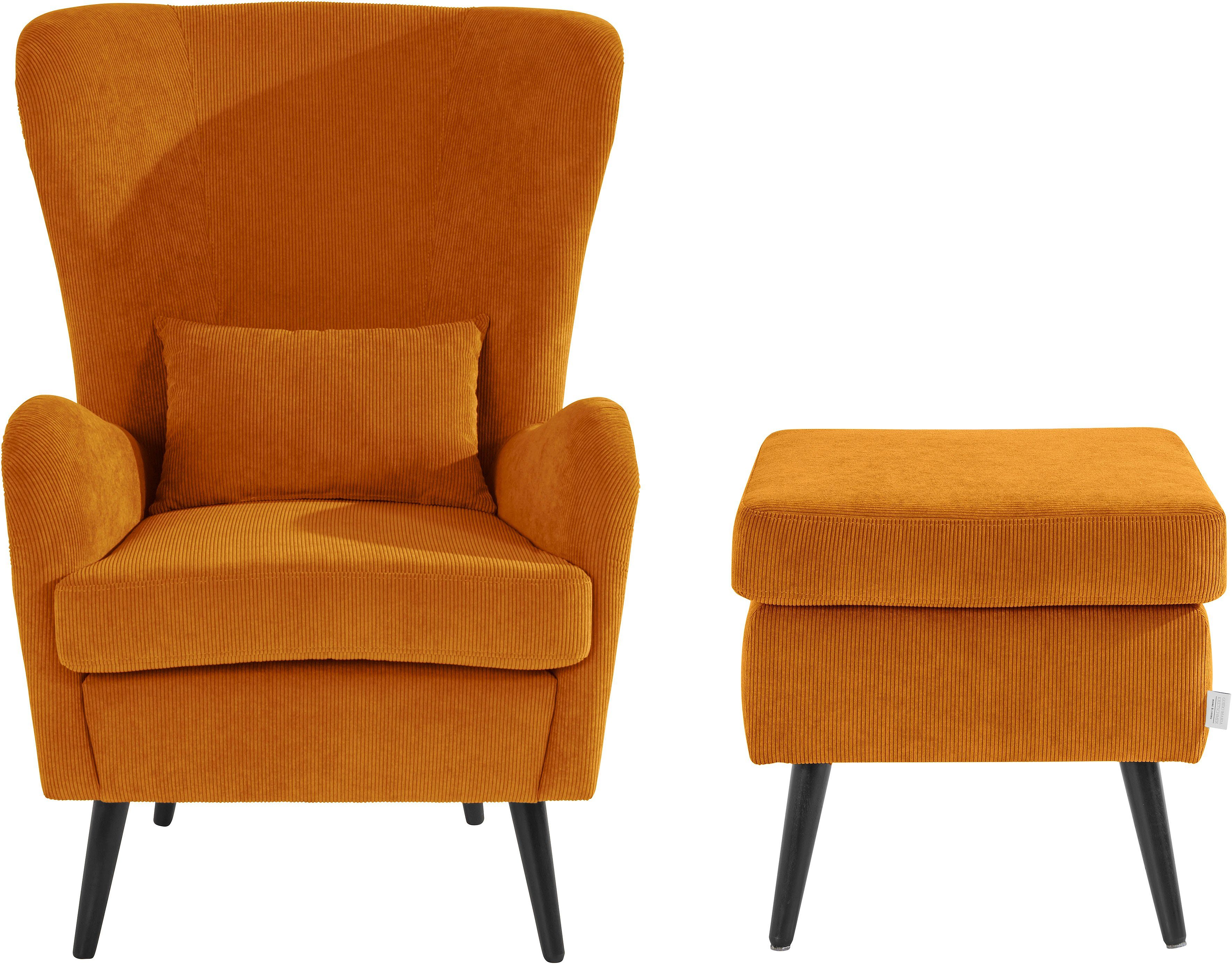 Guido Maria Kretschmer Home&Living Fauteuil Sallito, TV-stoel, oorfauteuil met Hocker, in veel stofkwaliteiten, ook in fluweelcord fauteuils oranje