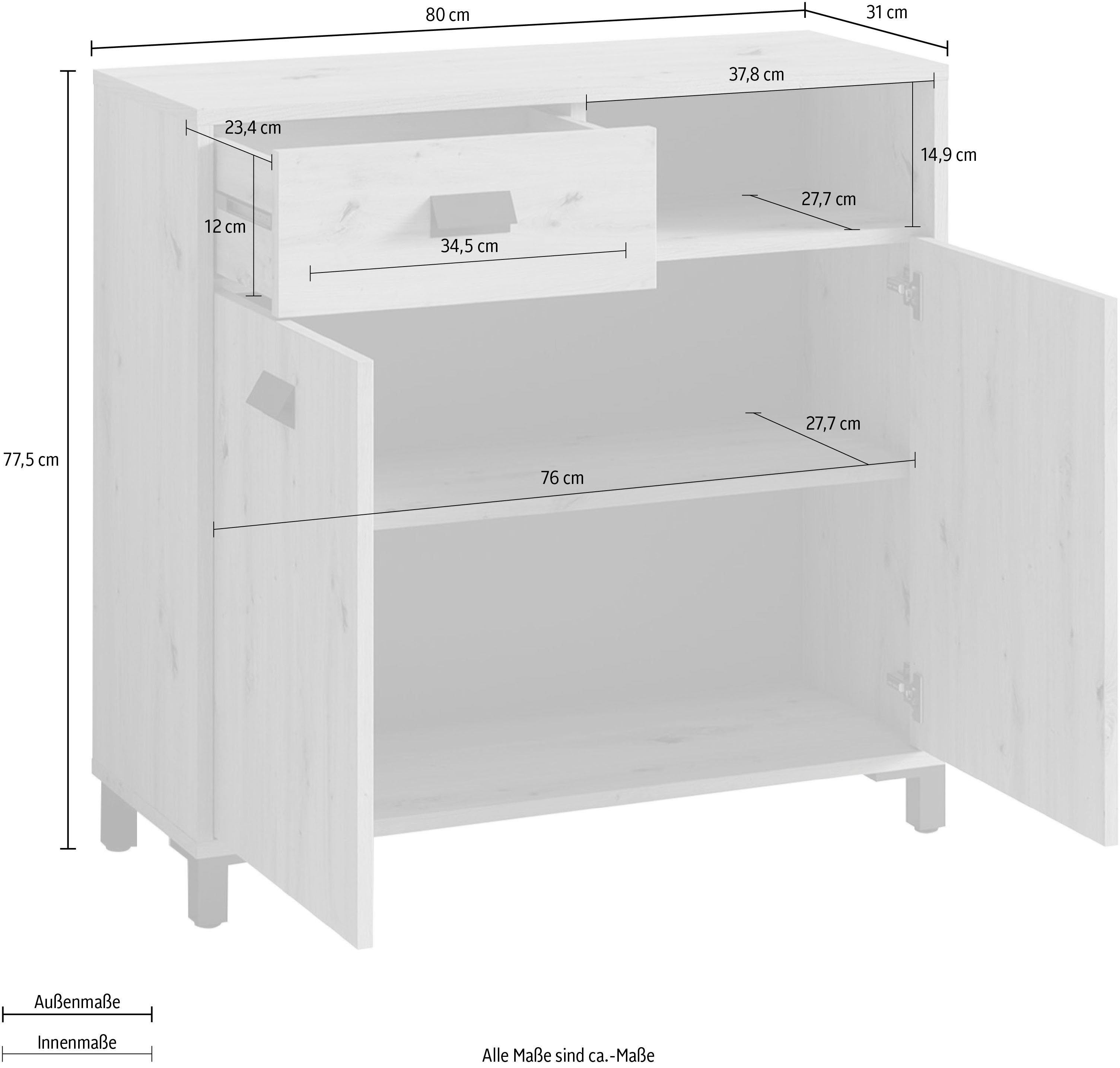 byLIVING Badkamerkast Wellness 80cm badkamercommode met metalen handgrepen en veel opbergruimte