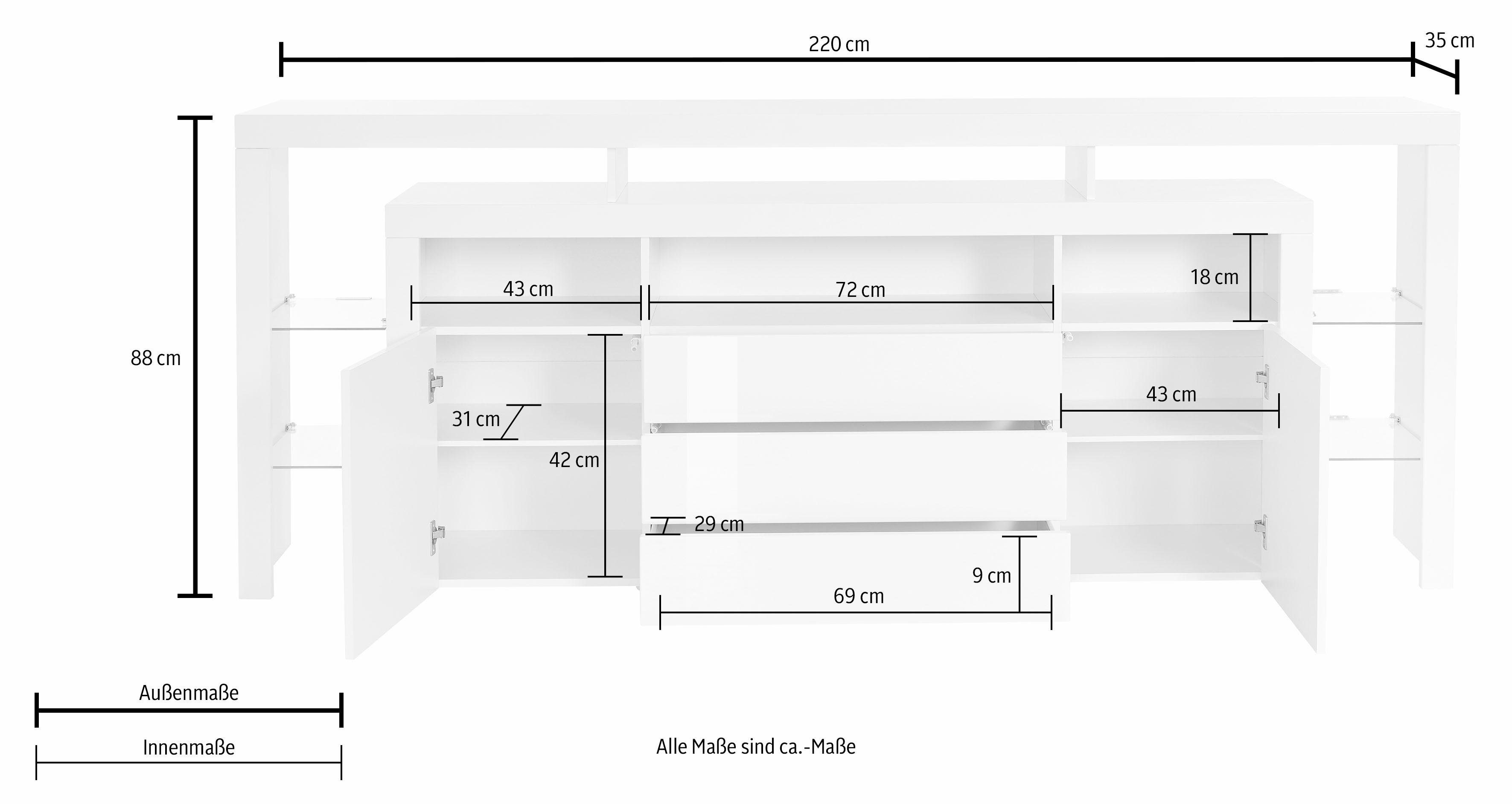 borchardt Möbel Dressoir ROSARIO Breedte 220 cm