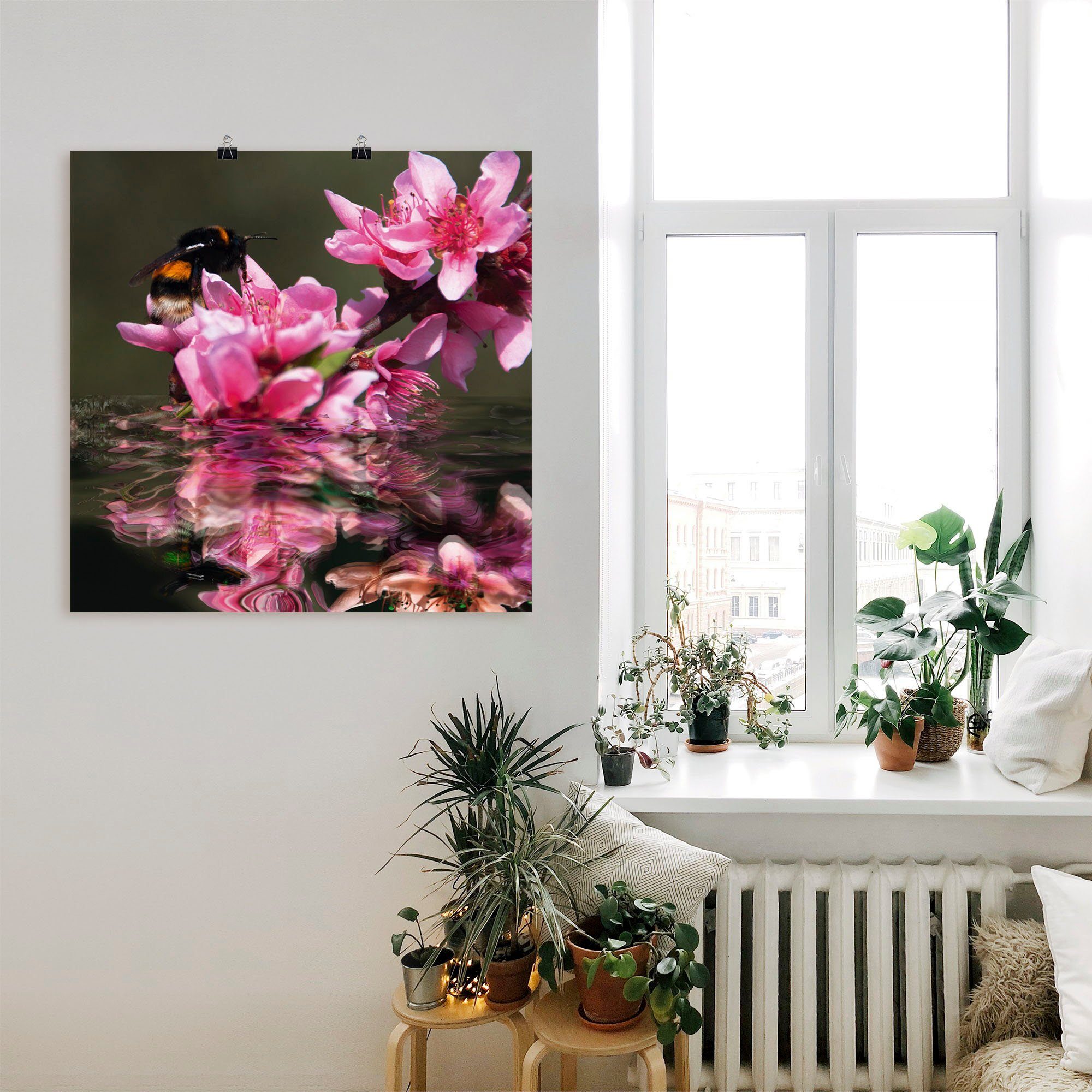 Artland Artprint Perzikbloesem met hommel als artprint van aluminium, artprint op linnen, muursticker of poster in verschillende maten