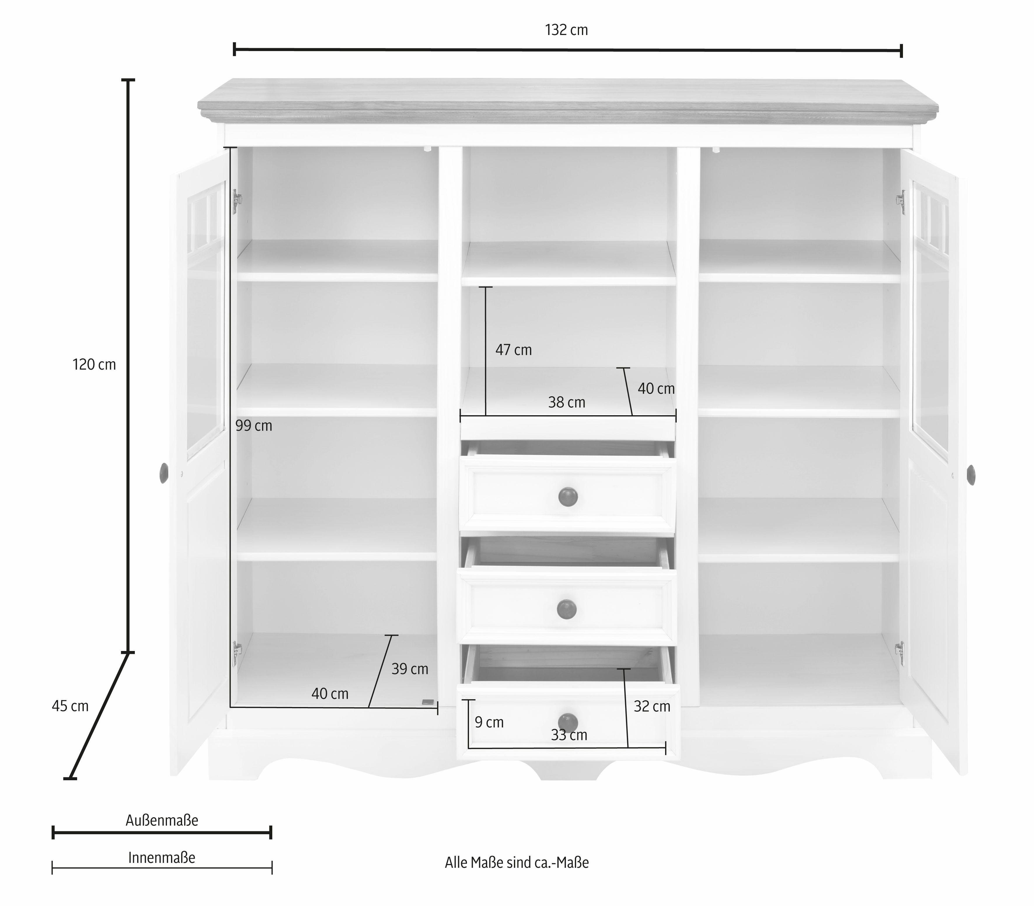 Home affaire Highboard MELISSA Vitrine, breedte 132 cm