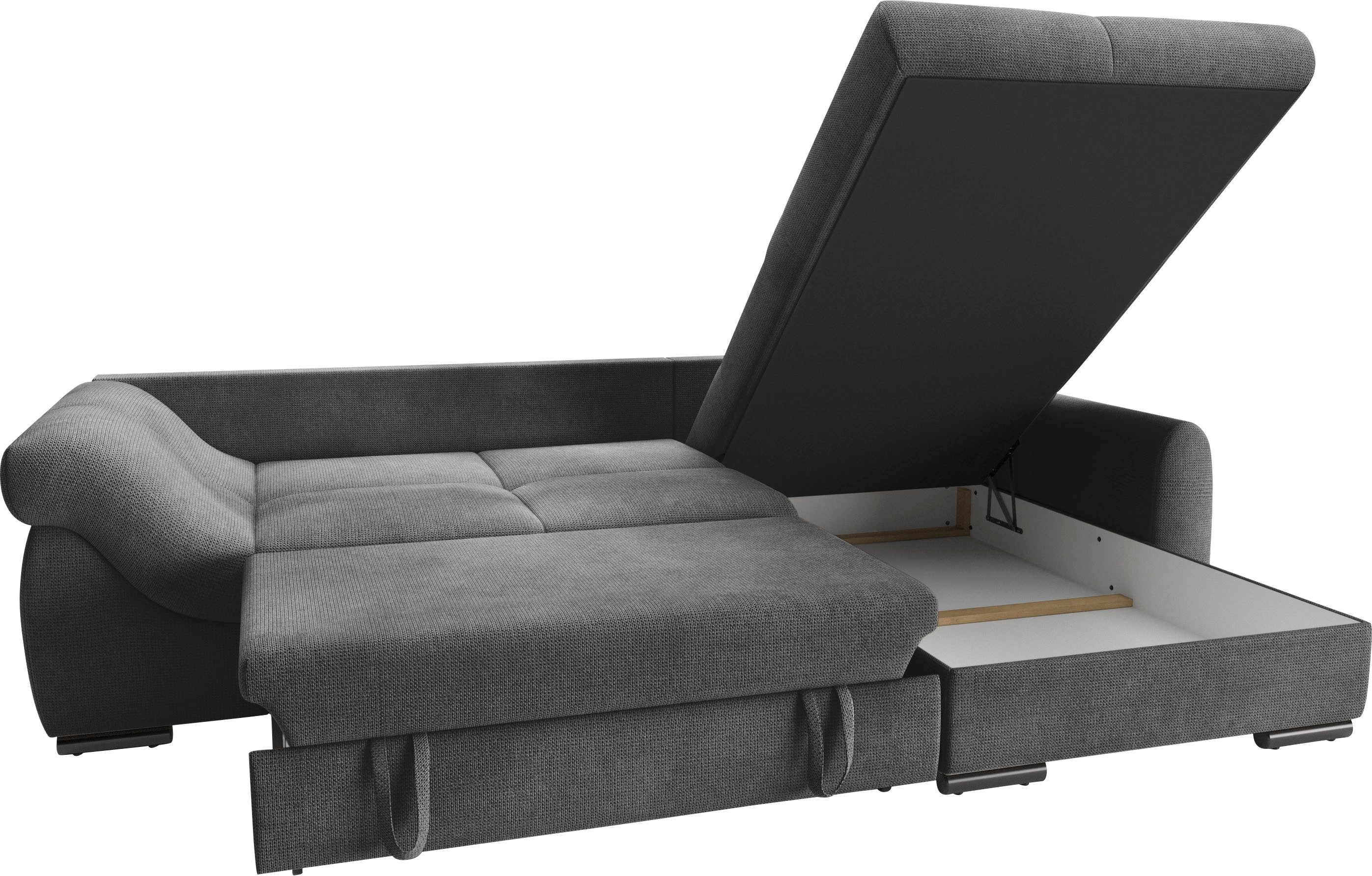 Mr. Couch Hoekbank Livorno DuraFlex L-vorm incl. hoogslaper beduitbreiding, xl bedbox wit gecoat