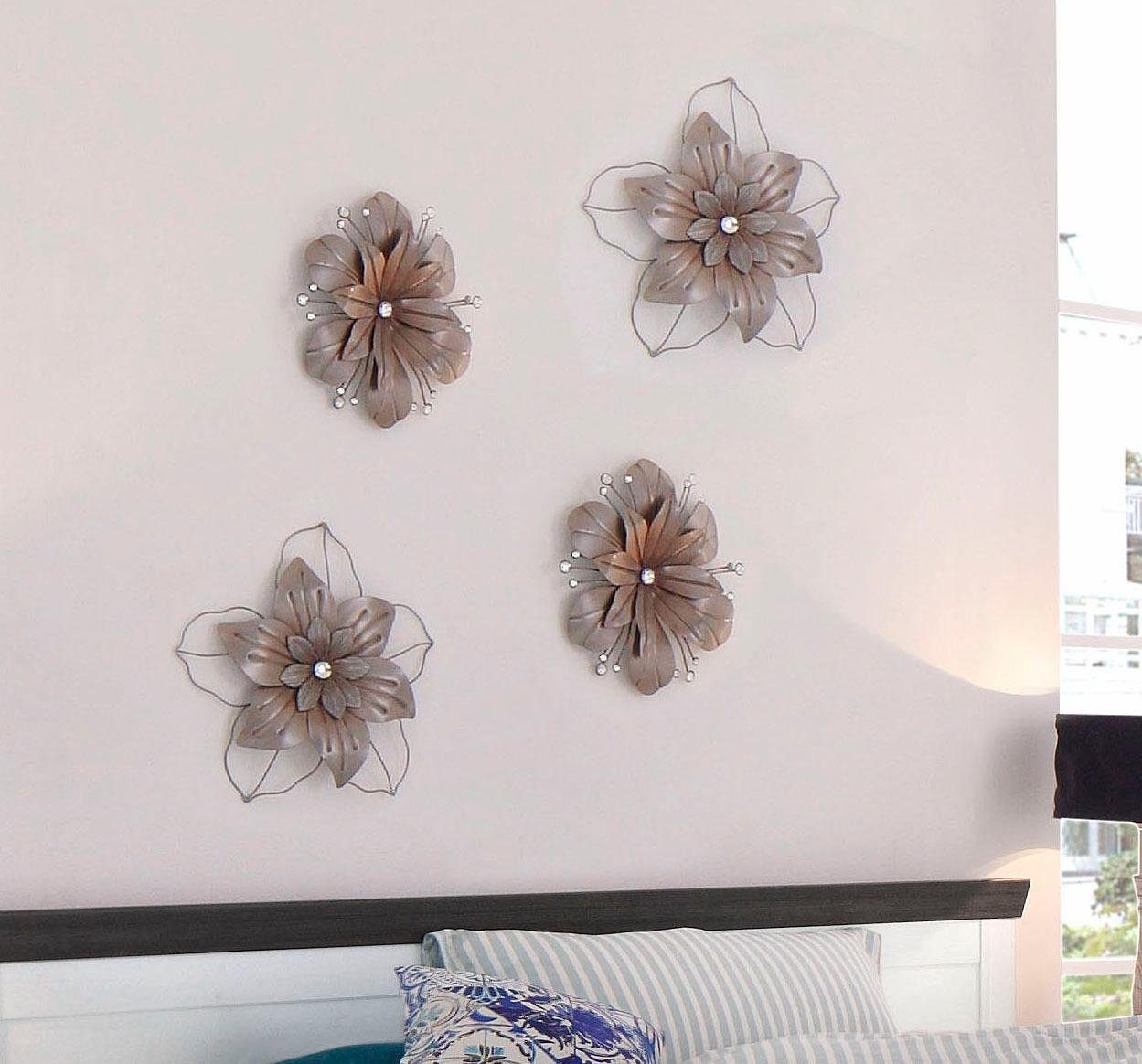 Home affaire Sierobject voor aan de wand Bloem Wanddecoratie, van metaal, met parelmoergarnering