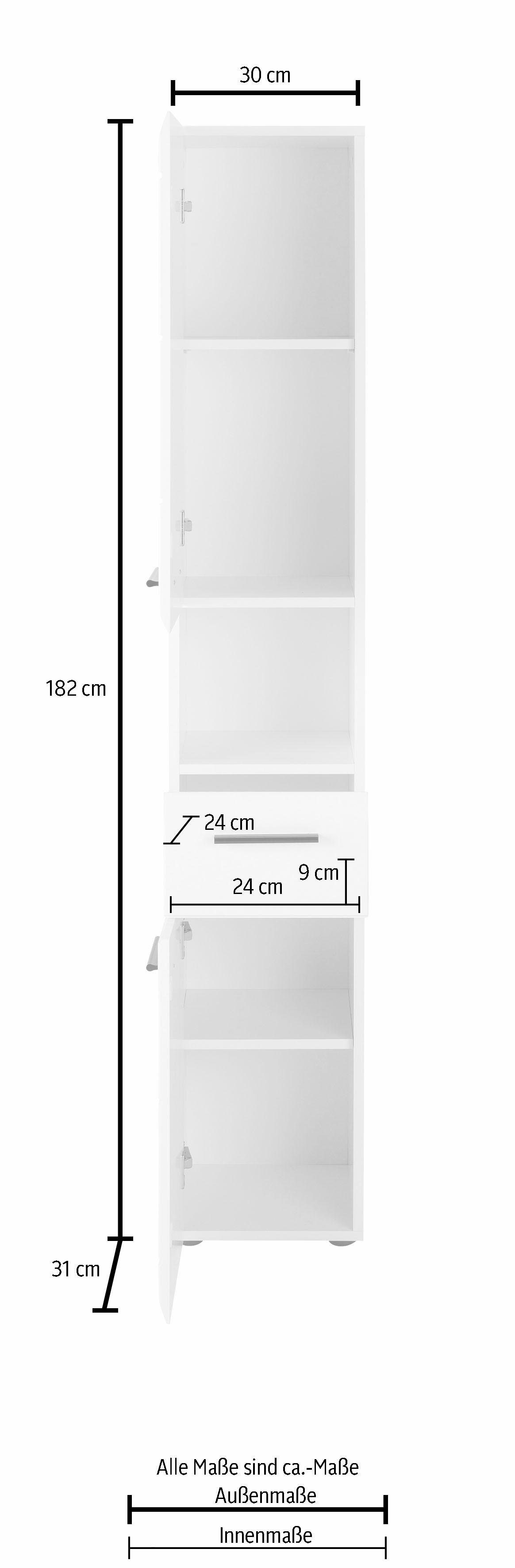 INOSIGN Hoge kast Sovana Badkamerskast in hoogglanslook - (B/D/H) 30/31/182 cm