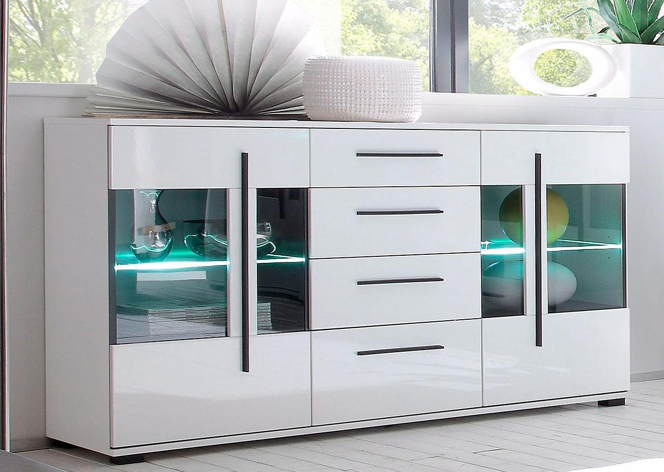 INOSIGN Dressoir Cantara, moderne kast, commode in Eiken Evoke of wit zwarte stanggreep, voldoende opbergruimte, veelzijdig inzetbaar