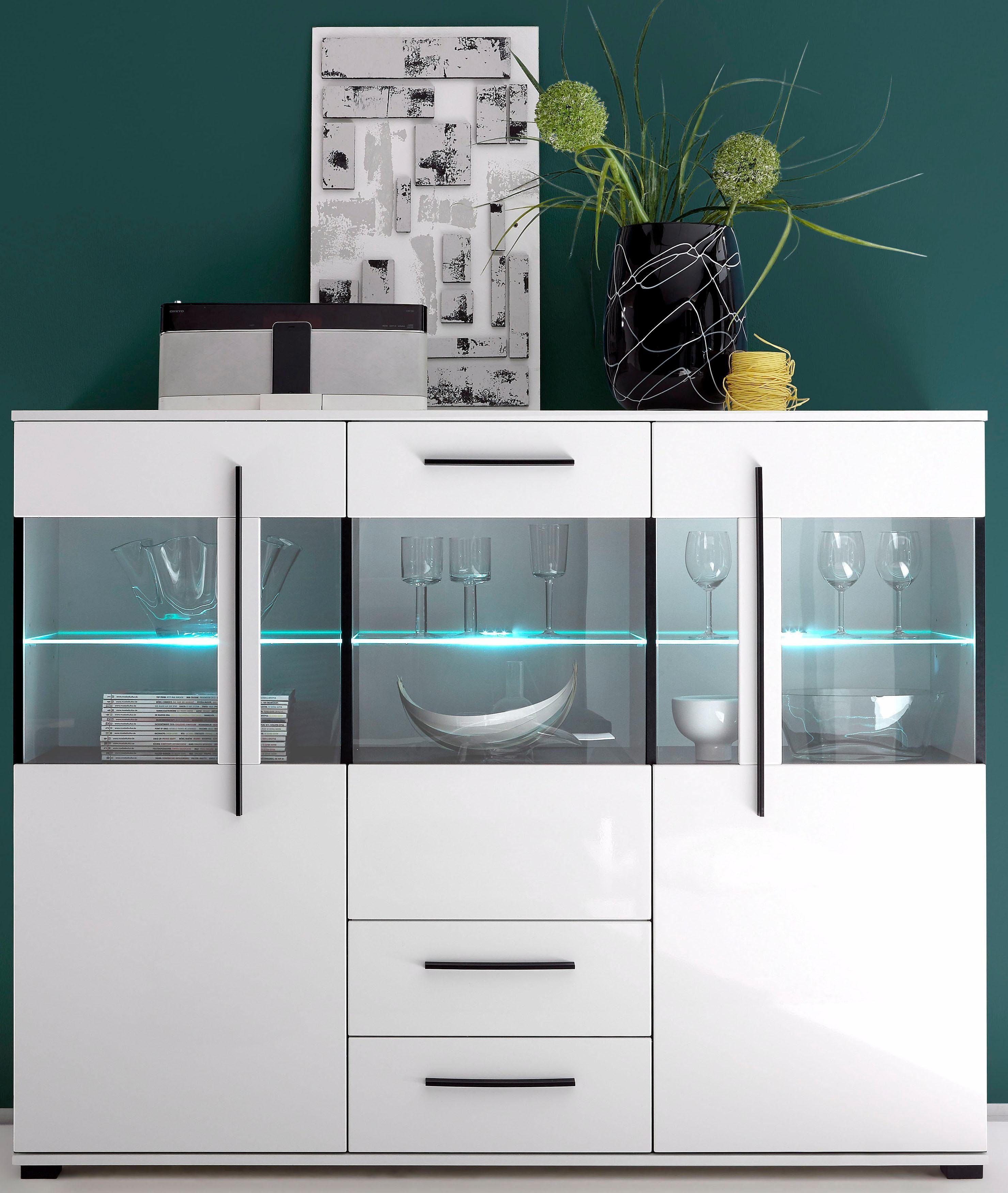 INOSIGN Highboard Cantara, moderne kast, vitrinekast in Eiken decor of wit zwarte stanggreep, voldoende opbergruimte, veelzijdig inzetbaar