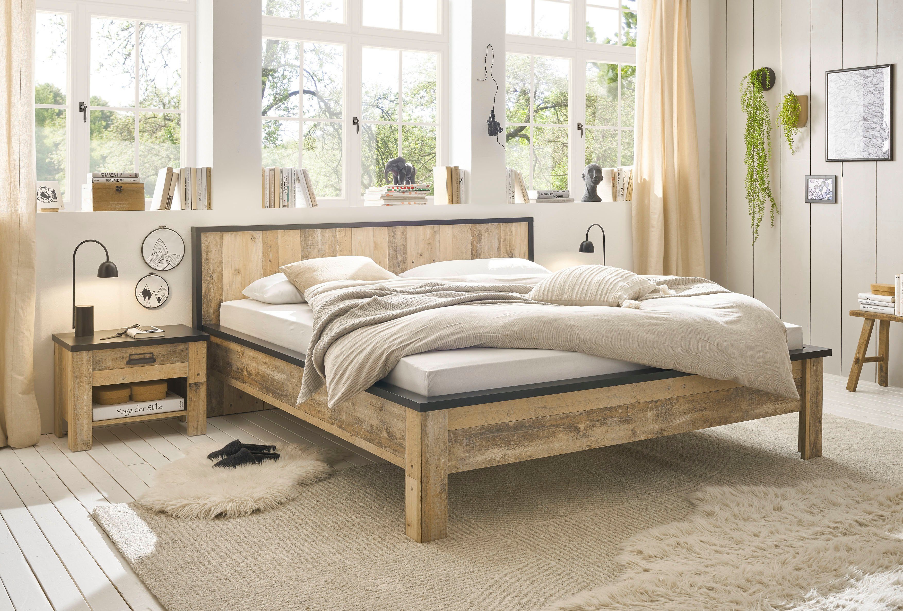 Home affaire Ledikant Sherwood Ligoppervlak bed 180 x 200 cm, 2 nachtkastjes met elk 1 lade (3-delig)