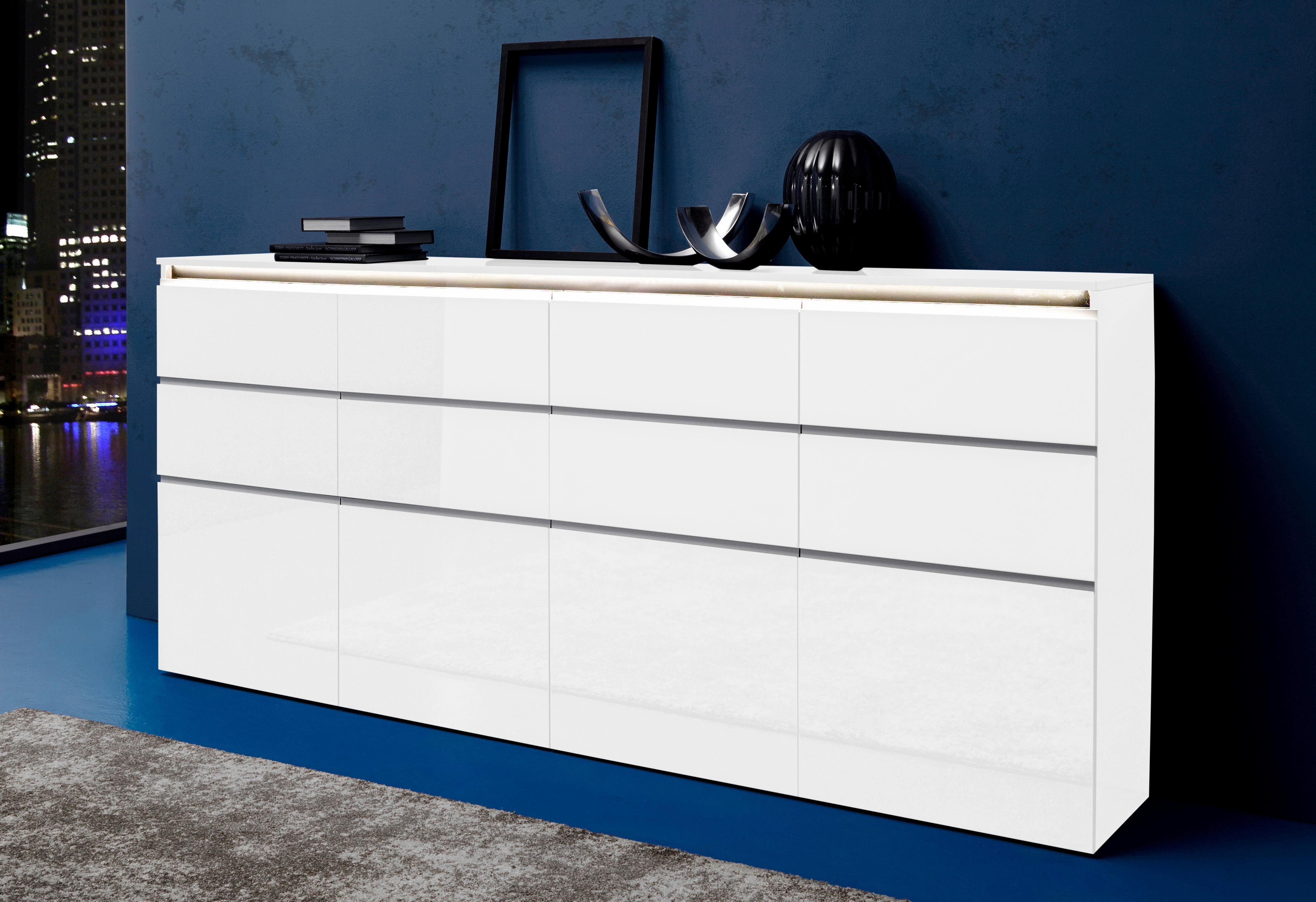 INOSIGN Highboard Magic, highboard, hoge kast, hoge commode met 4 deuren en 8 lades, hoogglans gelakt, breedte 240 cm