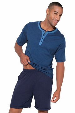 authentic le jogger shortama met luxueuze hals en knoopsluiting blauw