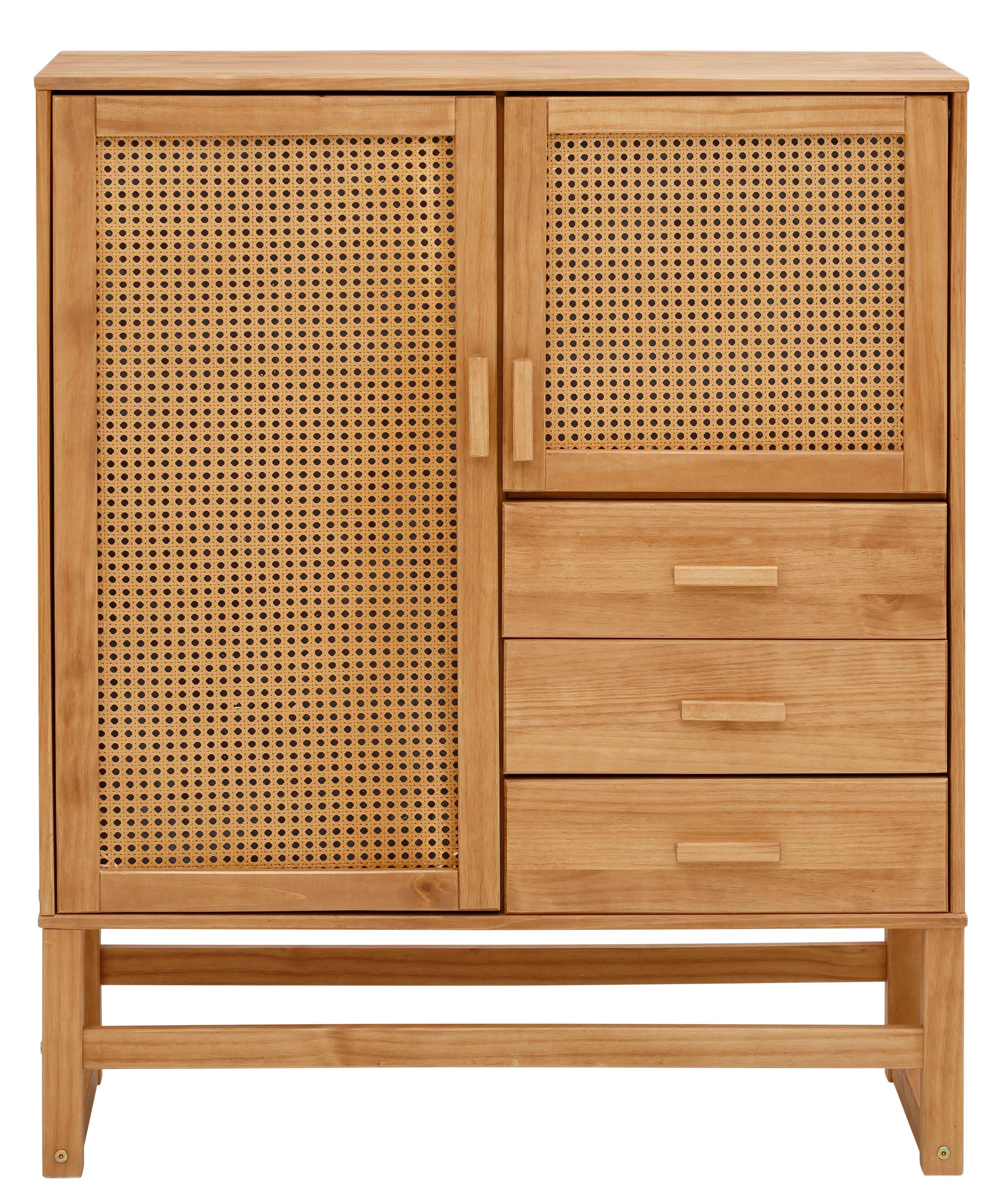 Home affaire Highboard Linz Opbergkast met rotan vlechtwerk op de deurfronten, massief hout