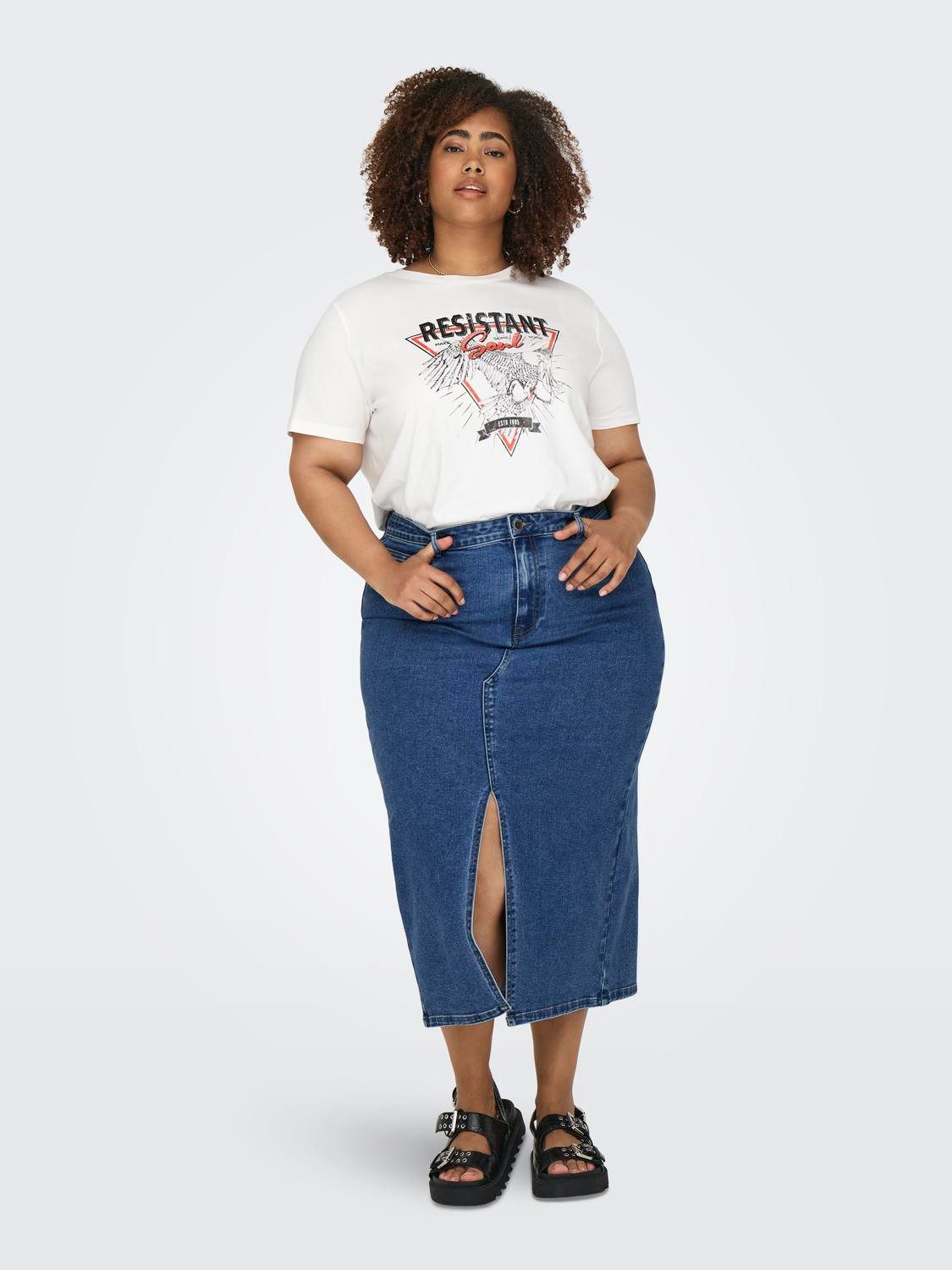 ONLY CARMAKOMA Jeans rok CARSIRI FRONT SLIT SKIRT DNM GUA NOOS