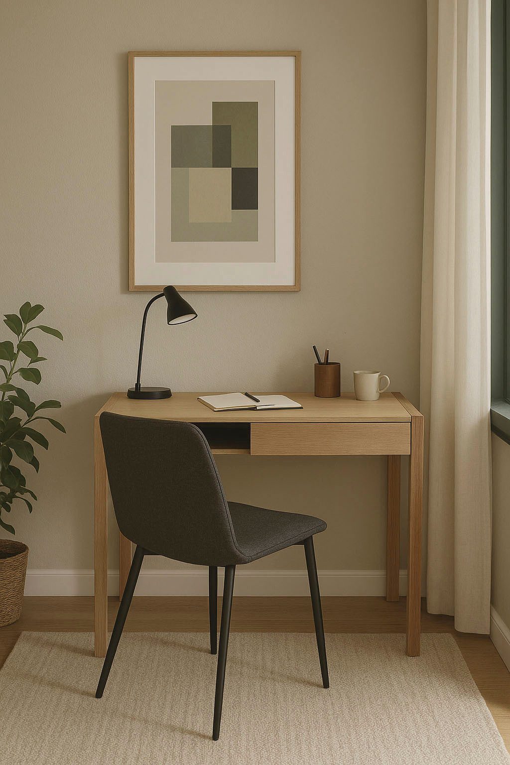 Woodman Bureau New met open plank en lade, houtfineer van eiken, fsc®