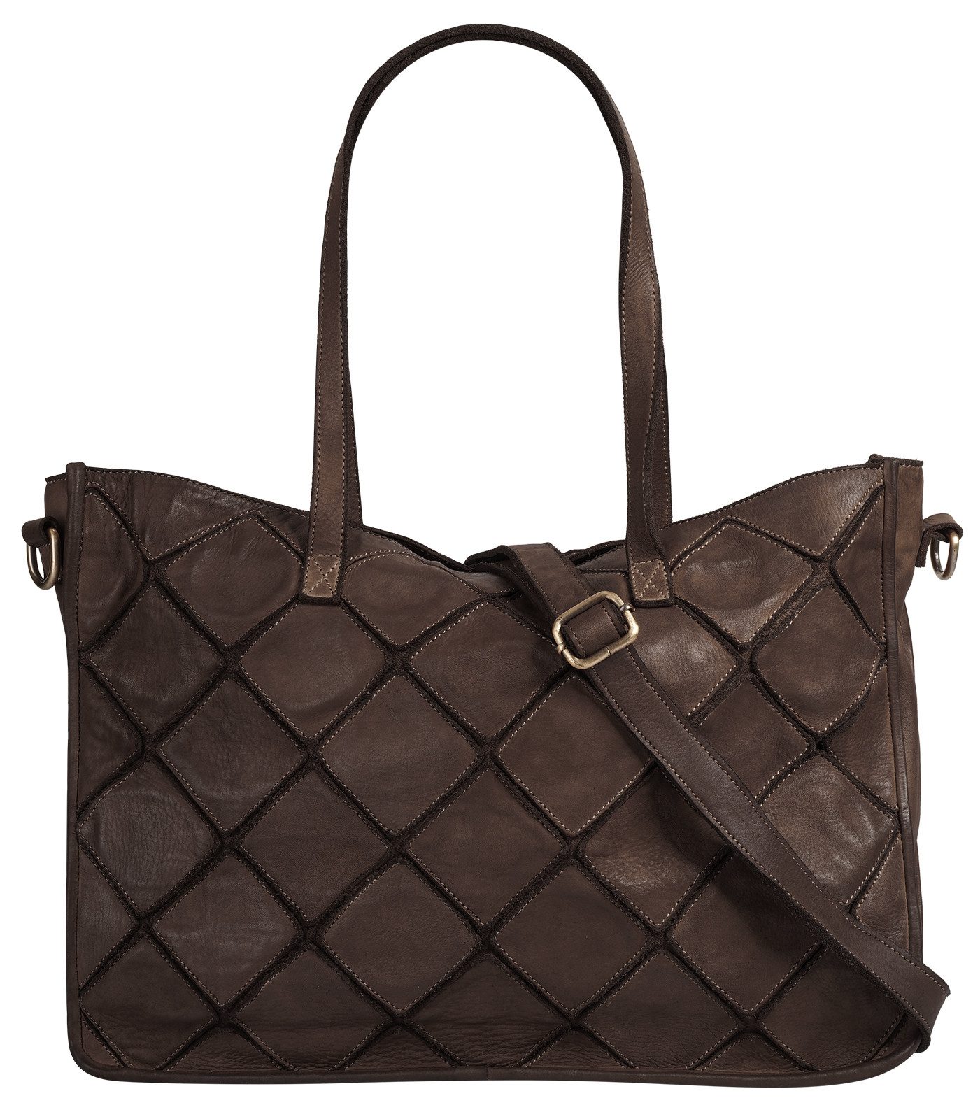 Samantha Look Shopper echt leer, made in italy dames shoppers maat Onesize bruin
