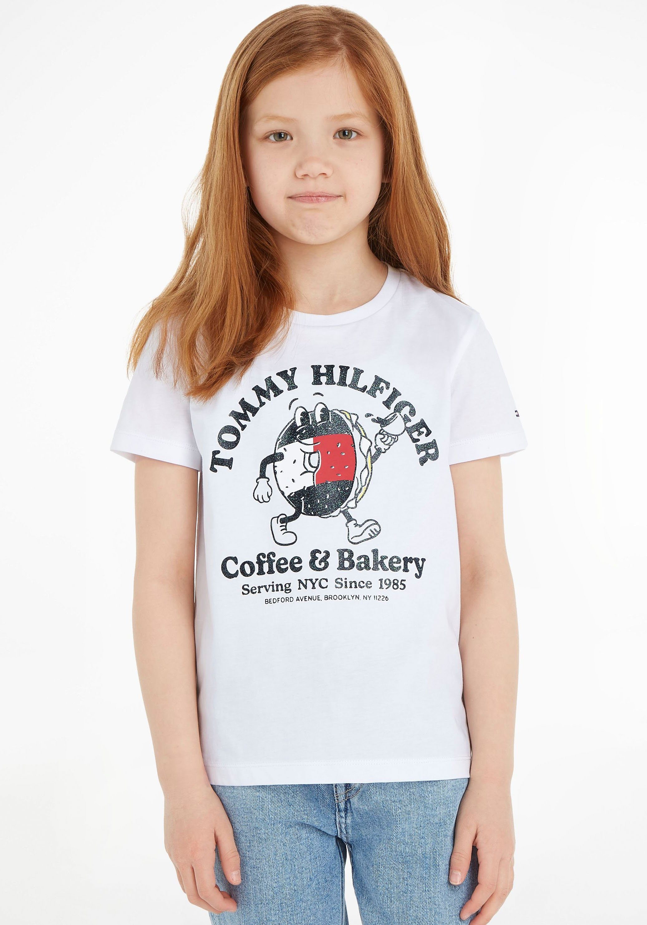 Tommy Hilfiger T-shirt TOMMY BAGELS met printopdruk wit Meisjes Katoen Ronde hals 104