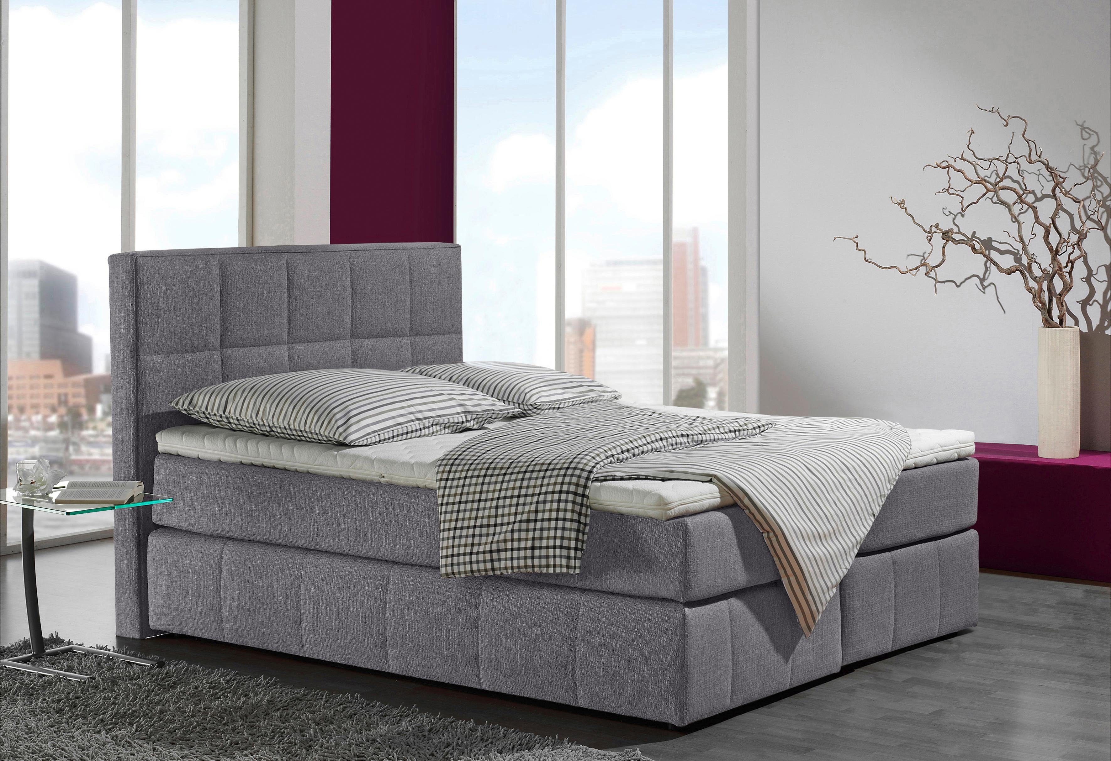 INOSIGN Boxspring Casano met fijne stiksels, in 3 matrassoorten, 2 hardheden en 5 kleuren boxsprings grijs